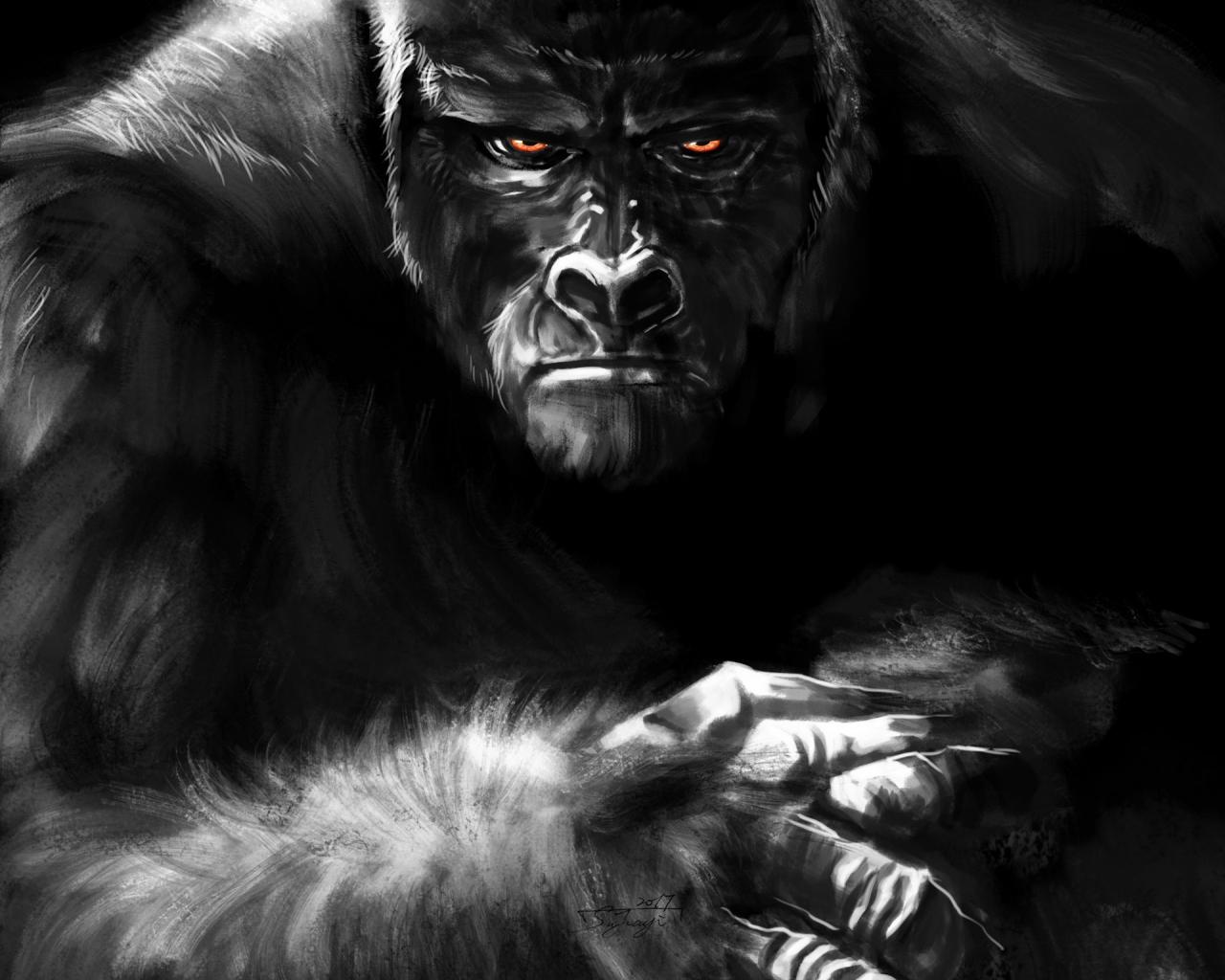 1280x1024 Desktop Wallpaper Dark, Kong, Monkey, Gorilla, Art, Kong: Skull Island, HD Image, Picture, Background, Laeq7n