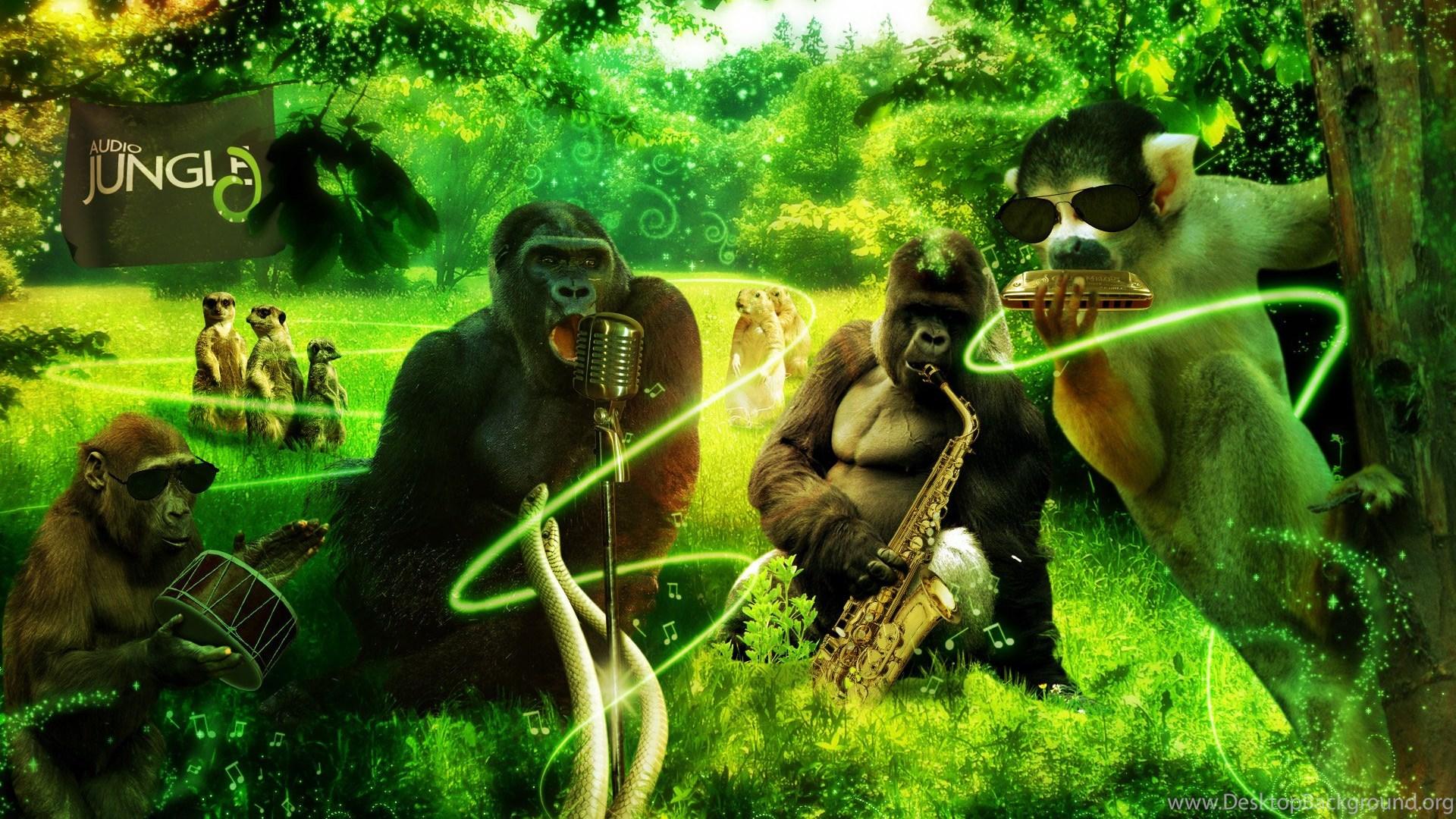 1920x1080 Jungle Animals Music 3D Art Gorilla Monkey Meerkat Wallpaper. Desktop Background