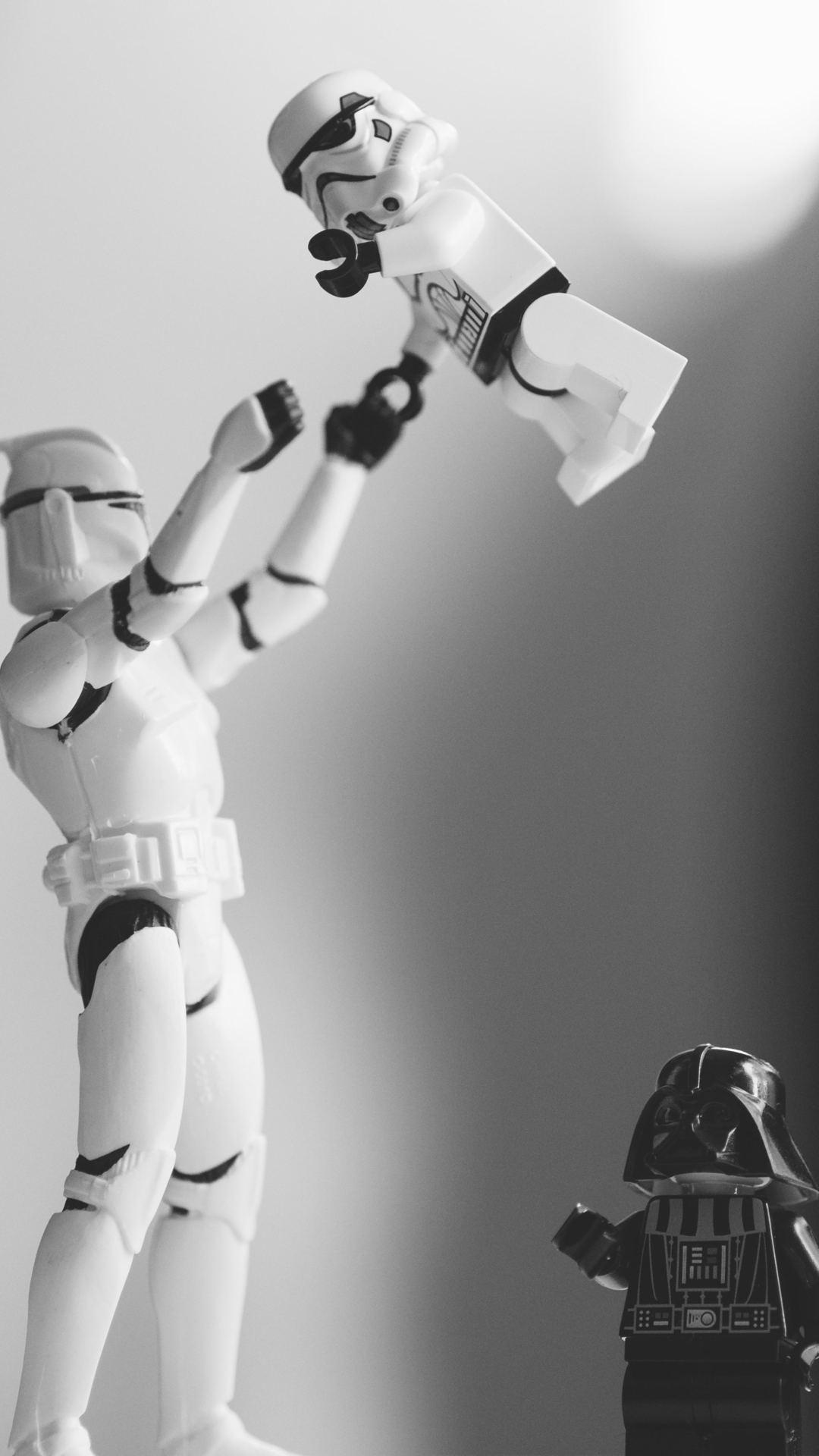 1080x1920 1080x1920 stormtrooper, darth vader, toys, monochrome, black and white, star wars, movies, hd, 5k for iPhone 8 wallpaper