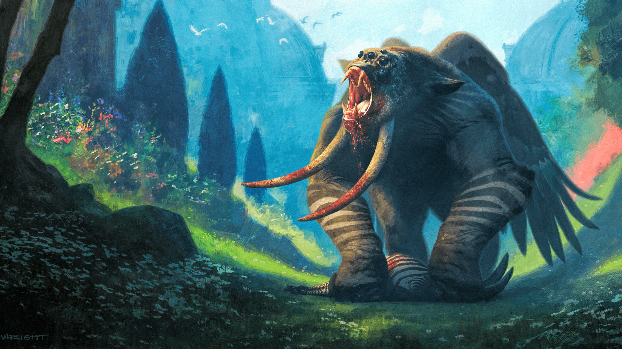 2560x1440 fictional creatures, Mutant, forest, fantasy art, gorillas, Richard Wright, creature HD Wallpaper