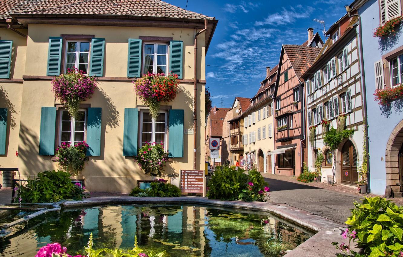 1332x850 Wallpaper pond, France, home, village, Eguisheim image for desktop, section город
