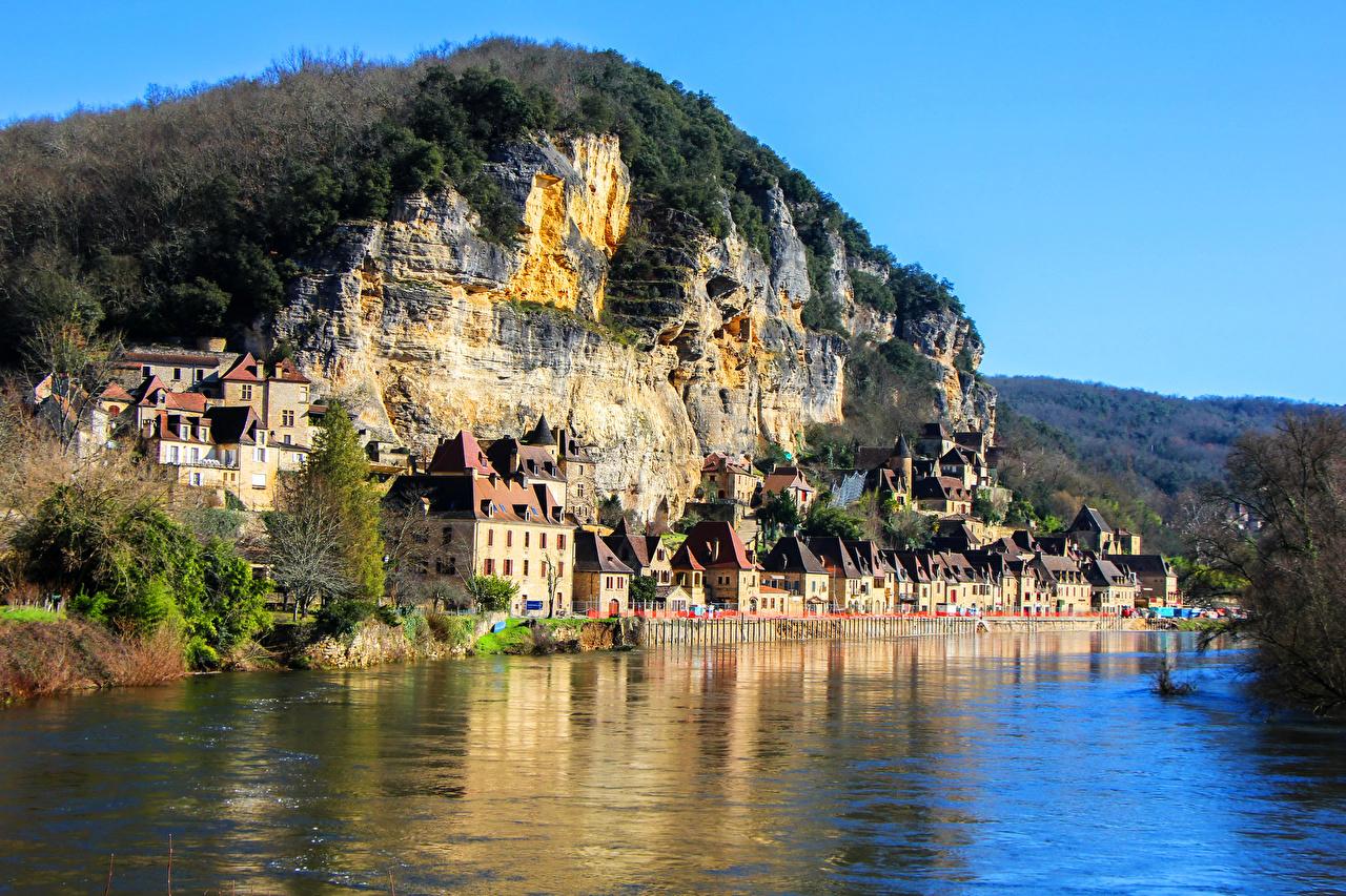 1280x853 Photos France Village La Roque Gageac Rock Rivers Houses Cities