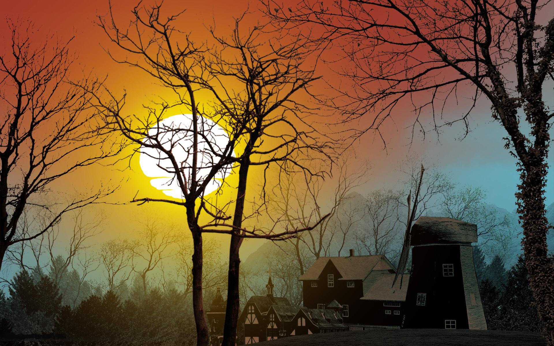 1920x1200 WallpaperD wallpaper. photo. picture. sunset, the village, home, evening, trees