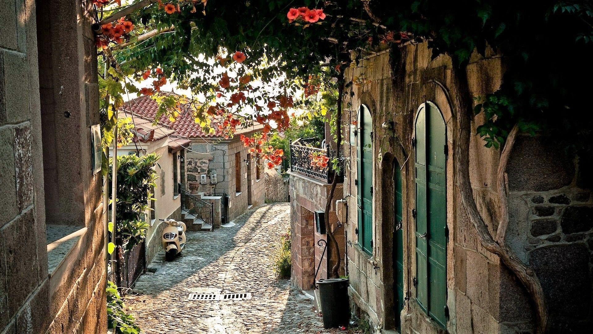 1920x1080 Download Wallpaper flowers france provence street village, 1920x1080
