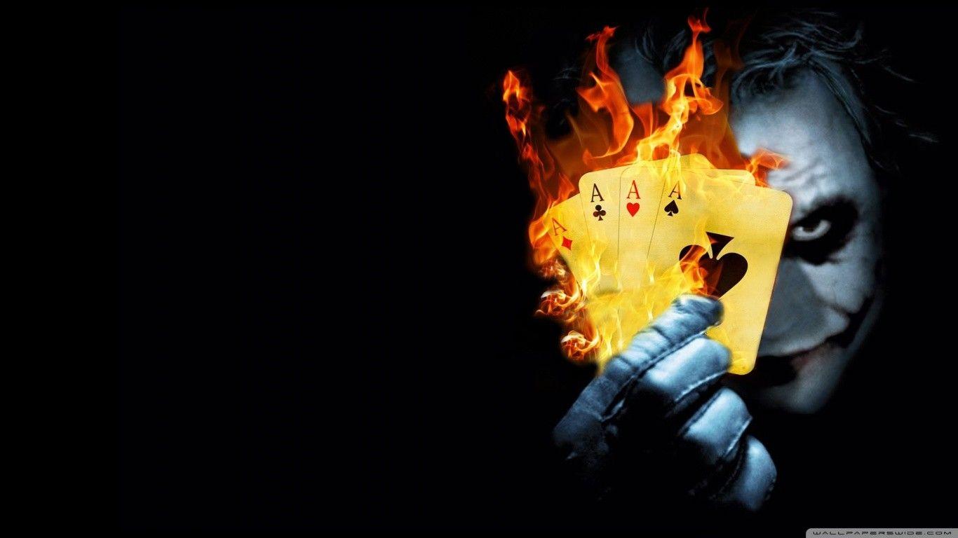 1366x768 Joker, Face, Ace of Spades, Movies, The Dark Knight, Cards, Gloves