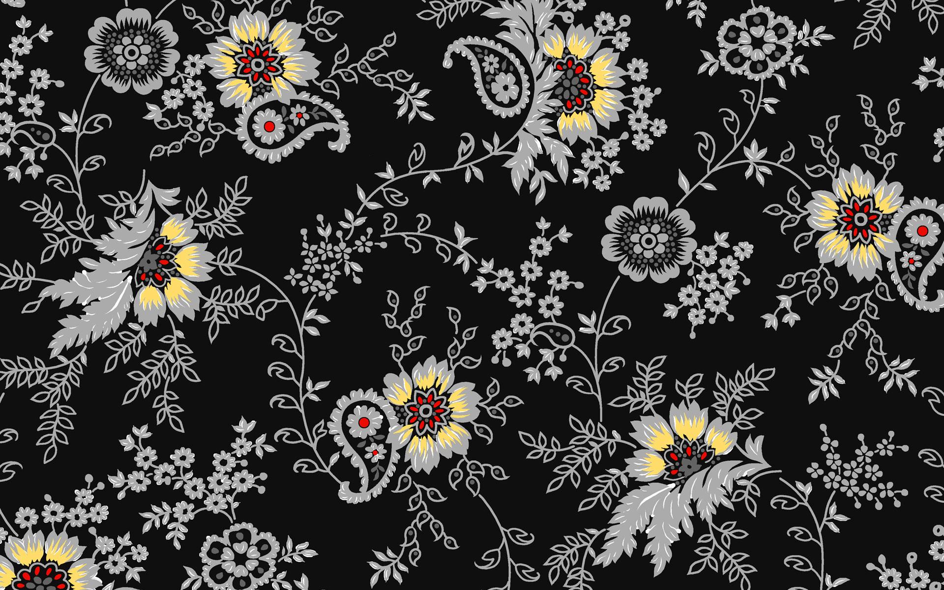 1920x1200 Black Flower Pattern HD wallpaper