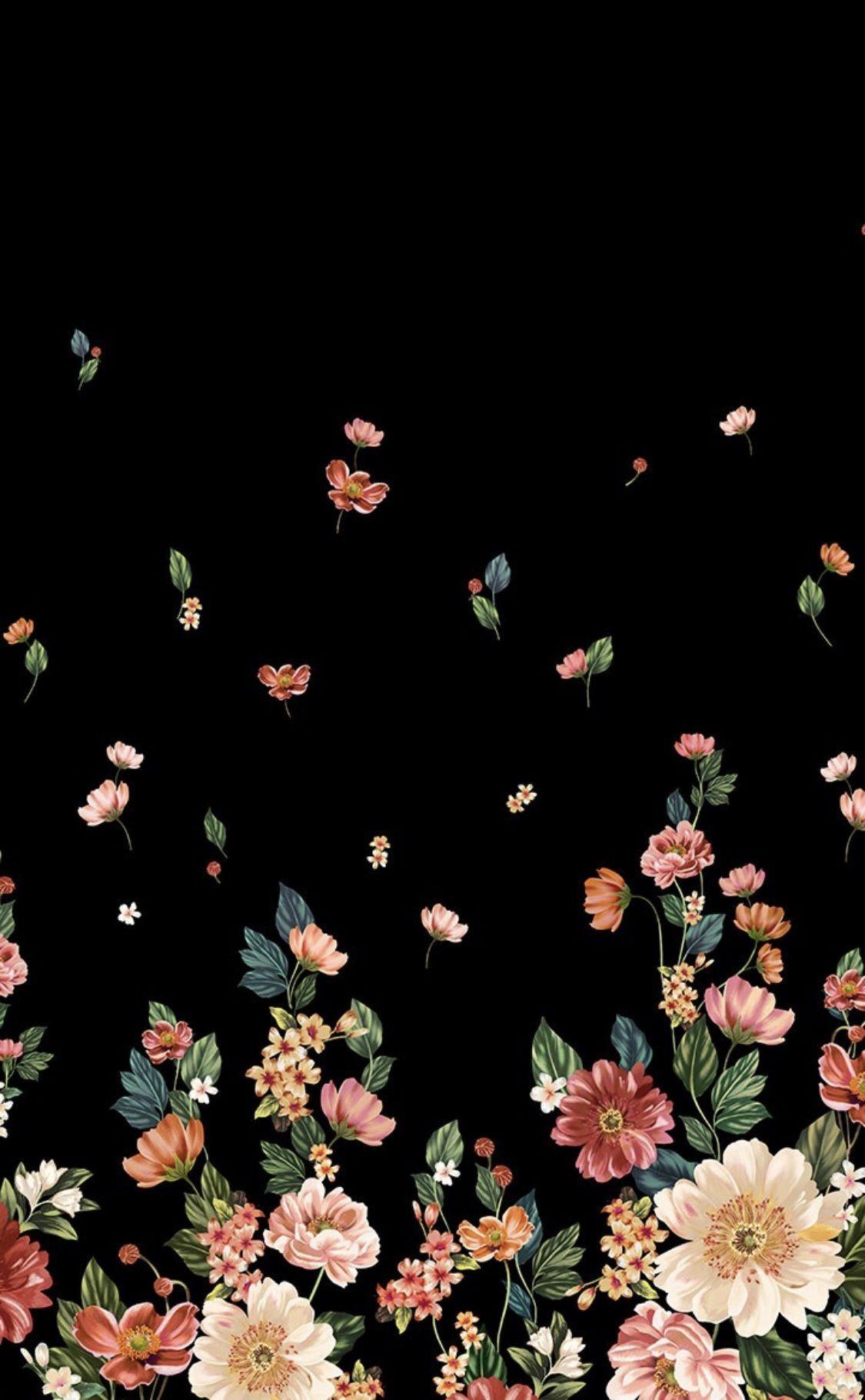 1125x1820 Floral Black Wallpaper