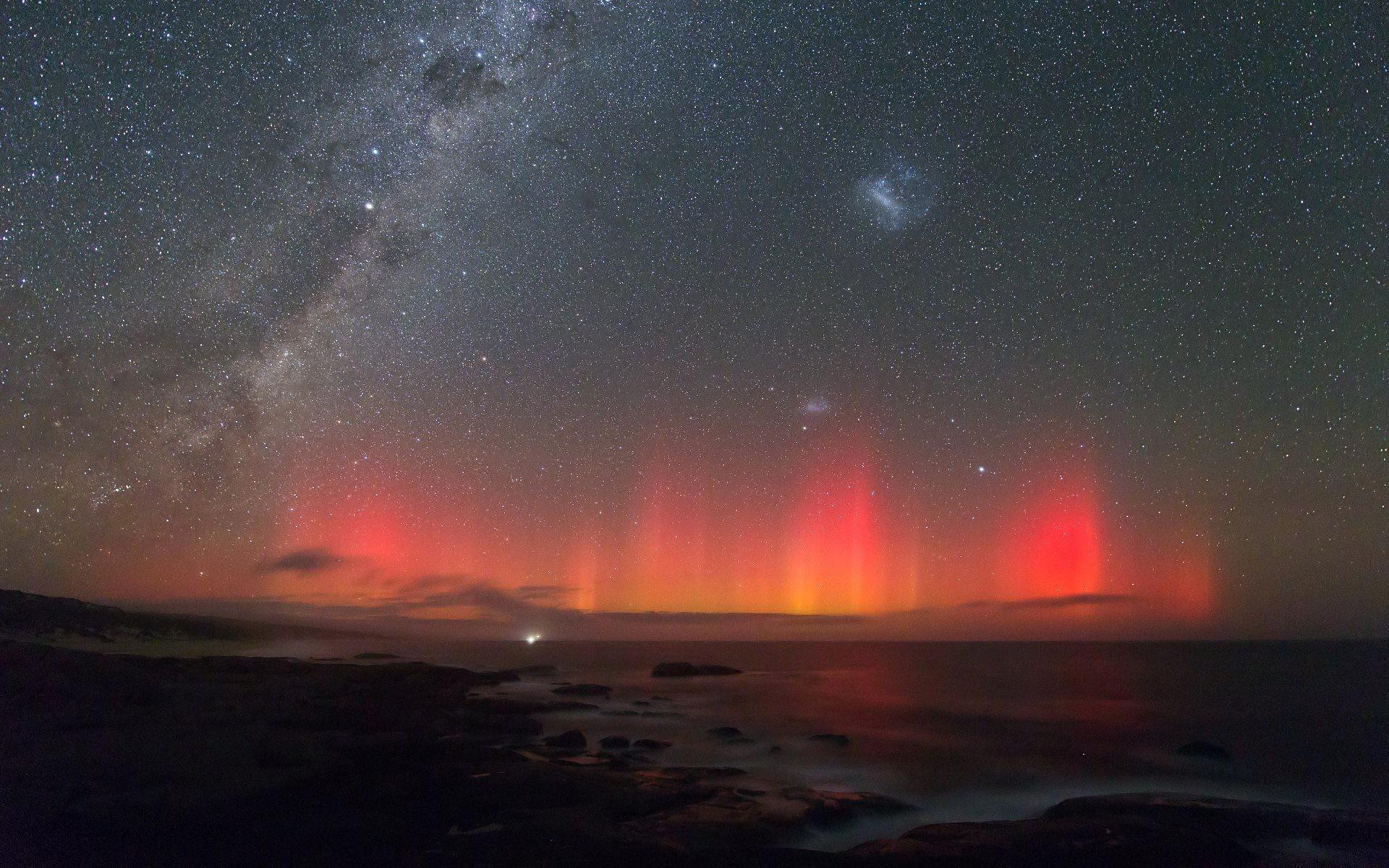 1920x1200 aurora, Borealis, Northern, Lights, Night, Stars, Ocean, Rocks, Stones Wallpaper HD / Desktop and Mobile Background