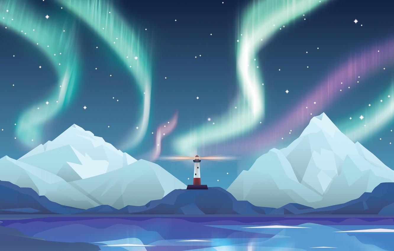 1332x850 Wallpaper stars, mountains, night, lighthouse, Northern lights, abstract, star, design, night, northern lights image for desktop, section арт