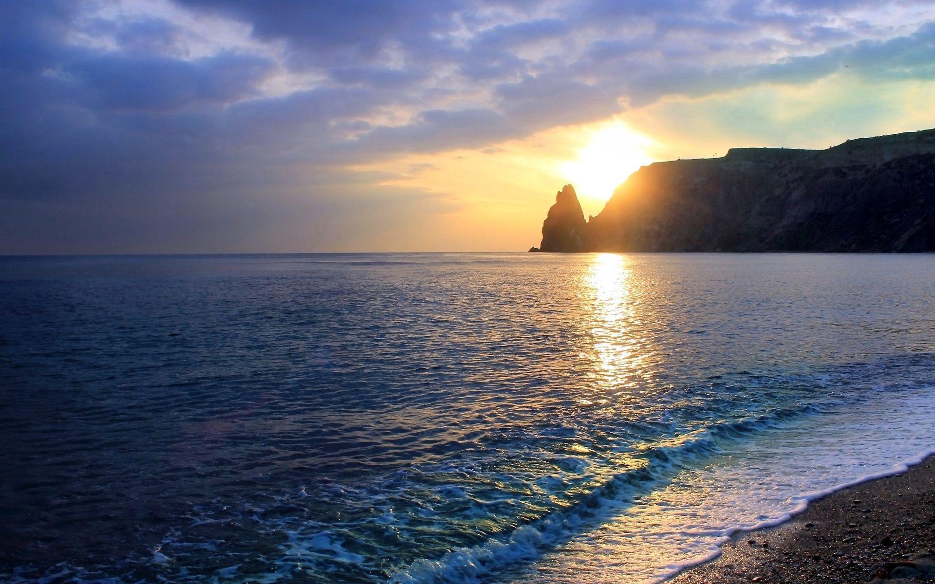 1920x1200 Download wallpaper Sunset, Black Sea, Cape Fiolent, Crimea, sea