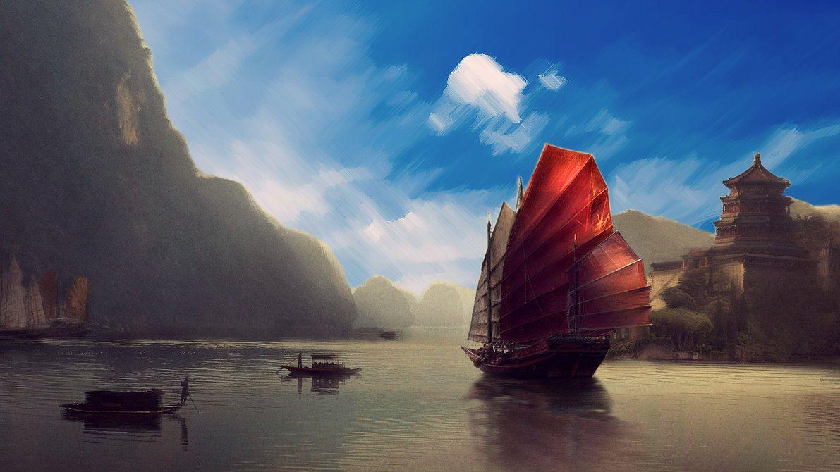 1191x670 TechnoUnion Ship Hardcell Class Ortho. Chinese Landscape, Junk Ship, Boat Wallpaper