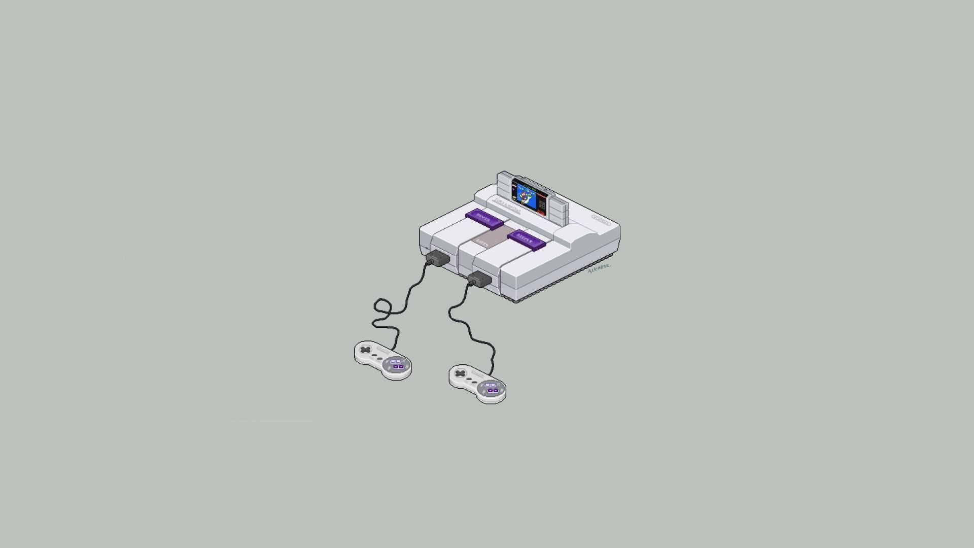 1920x1080 Wallpaper / digital art, CGI, 3D, consoles, pixel art, Nintendo, pixelated, simple background, pixels, controllers, minimalism