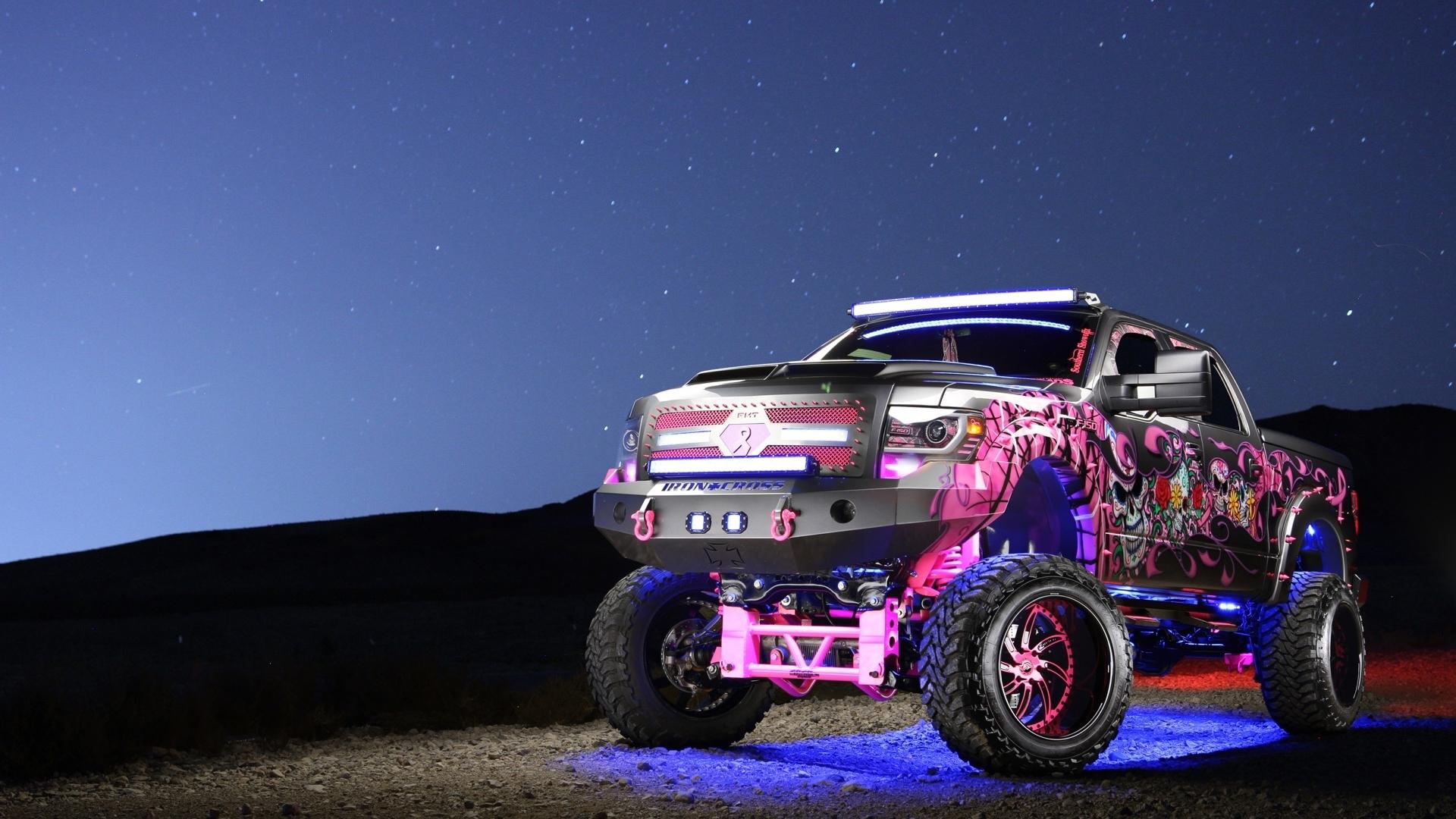 1920x1080 black, pink, truck, lift, custom HD Wallpaper