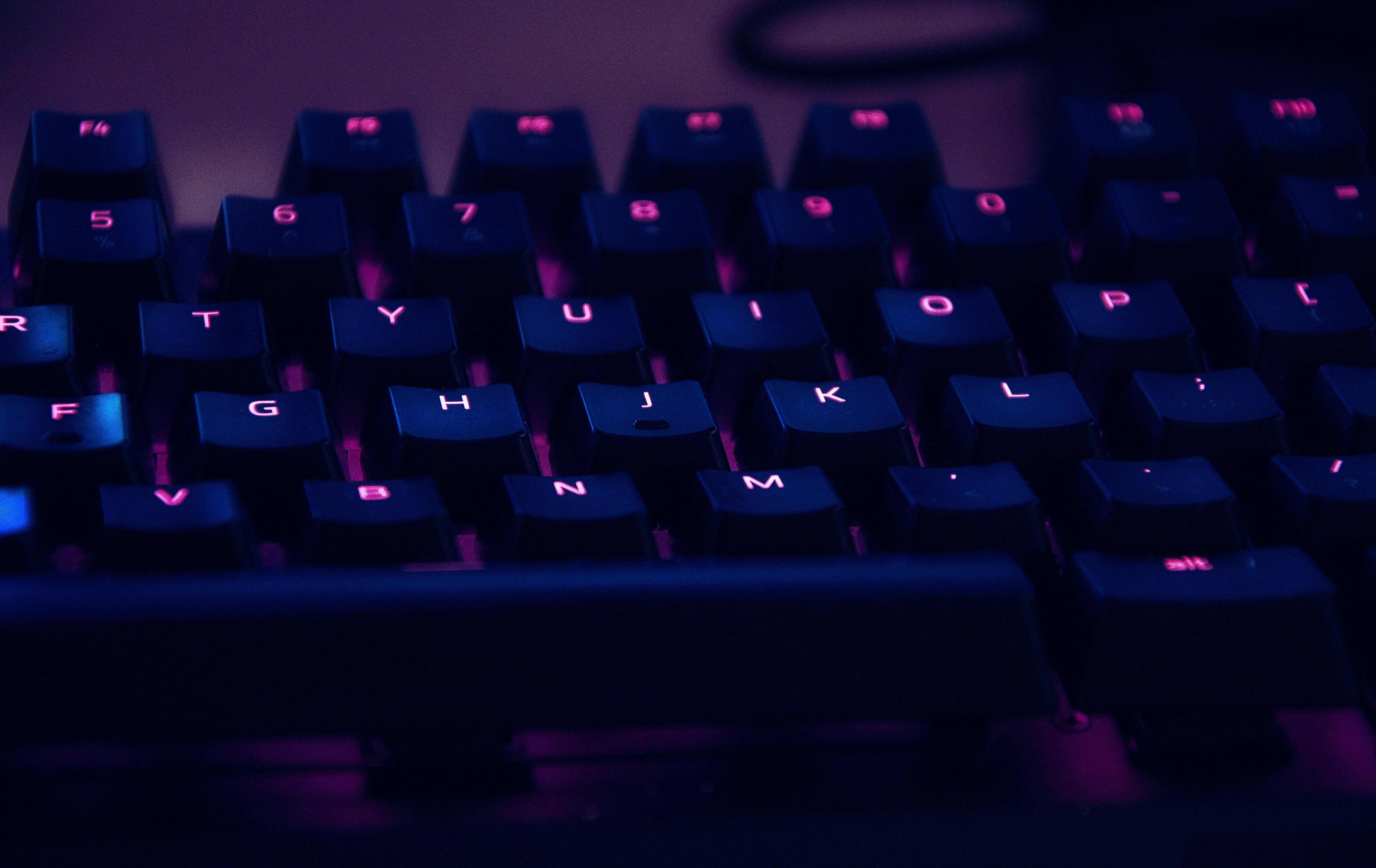 6000x3786 6000x3786 #button, #PNG image, #keyboard, #backlit, #lit, #purple, #mechanical, #black, #background, #electronic, #otenteko, #number, #key, #letter HD Wallpaper