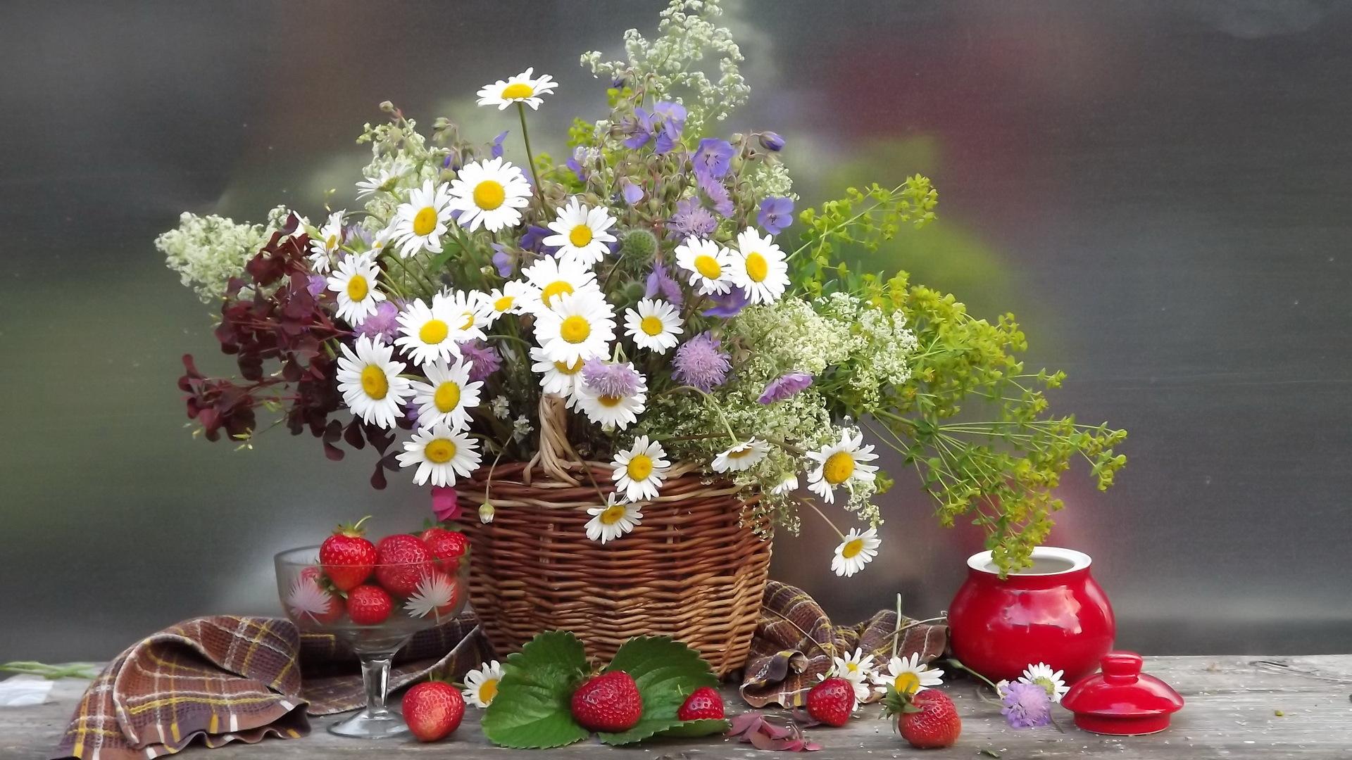 1920x1080 daisies, Flowers, Flower, Bouquet, Strawberries, Berries, Still, Life, Bouquet Wallpaper HD / Desktop and Mobile Background
