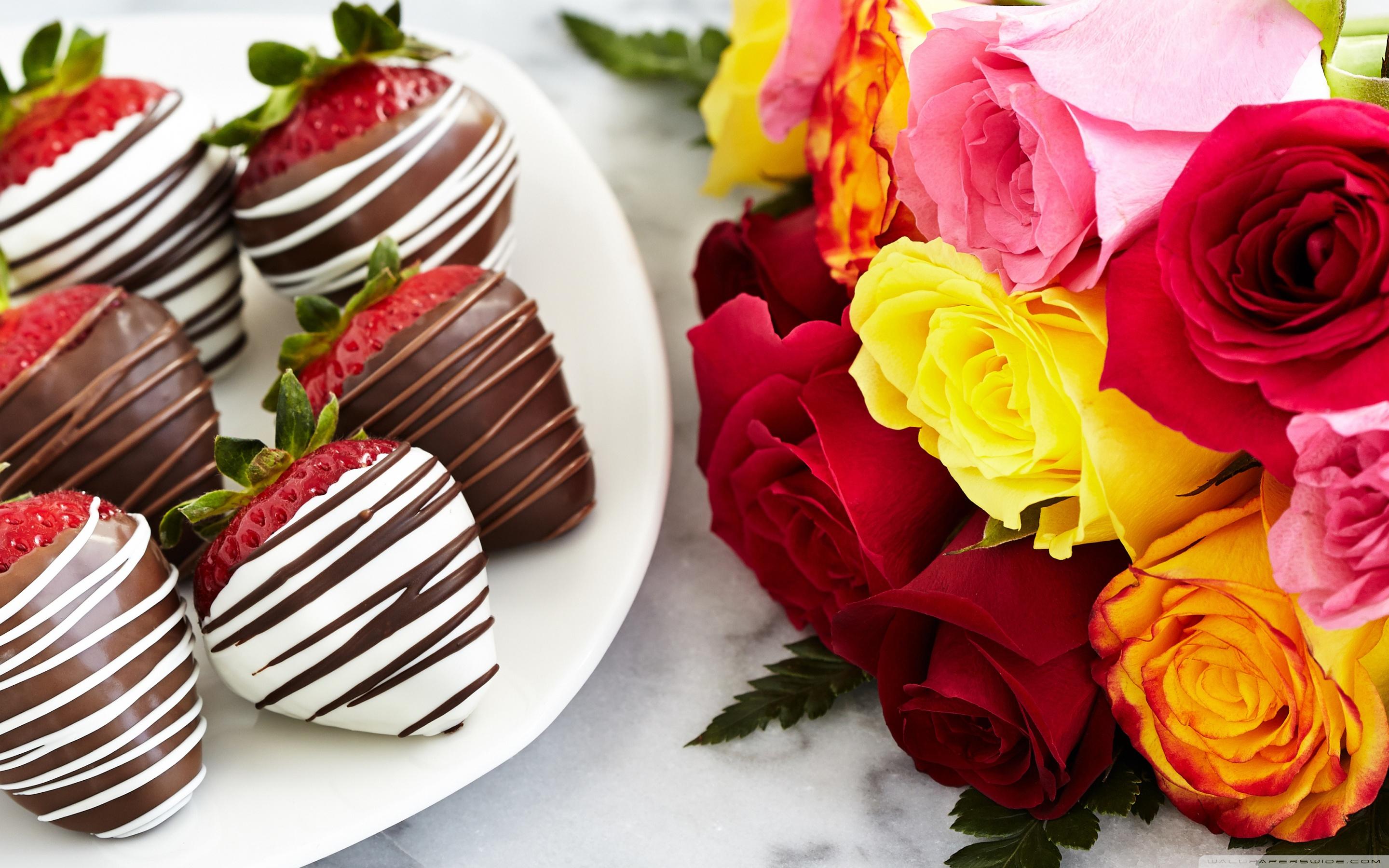 2880x1800 Chocolate Dipped Strawberries and Colorful Roses Ultra HD Desktop Background Wallpaper for 4K UHD TV : Widescreen & UltraWide Desktop & Laptop : Multi Display, Dual Monitor : Tablet