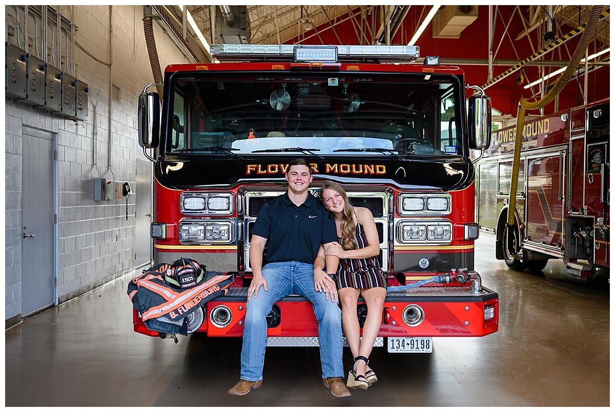 1200x805 Flower Mound Fire Station Engagement Photo. Katelin and Braden