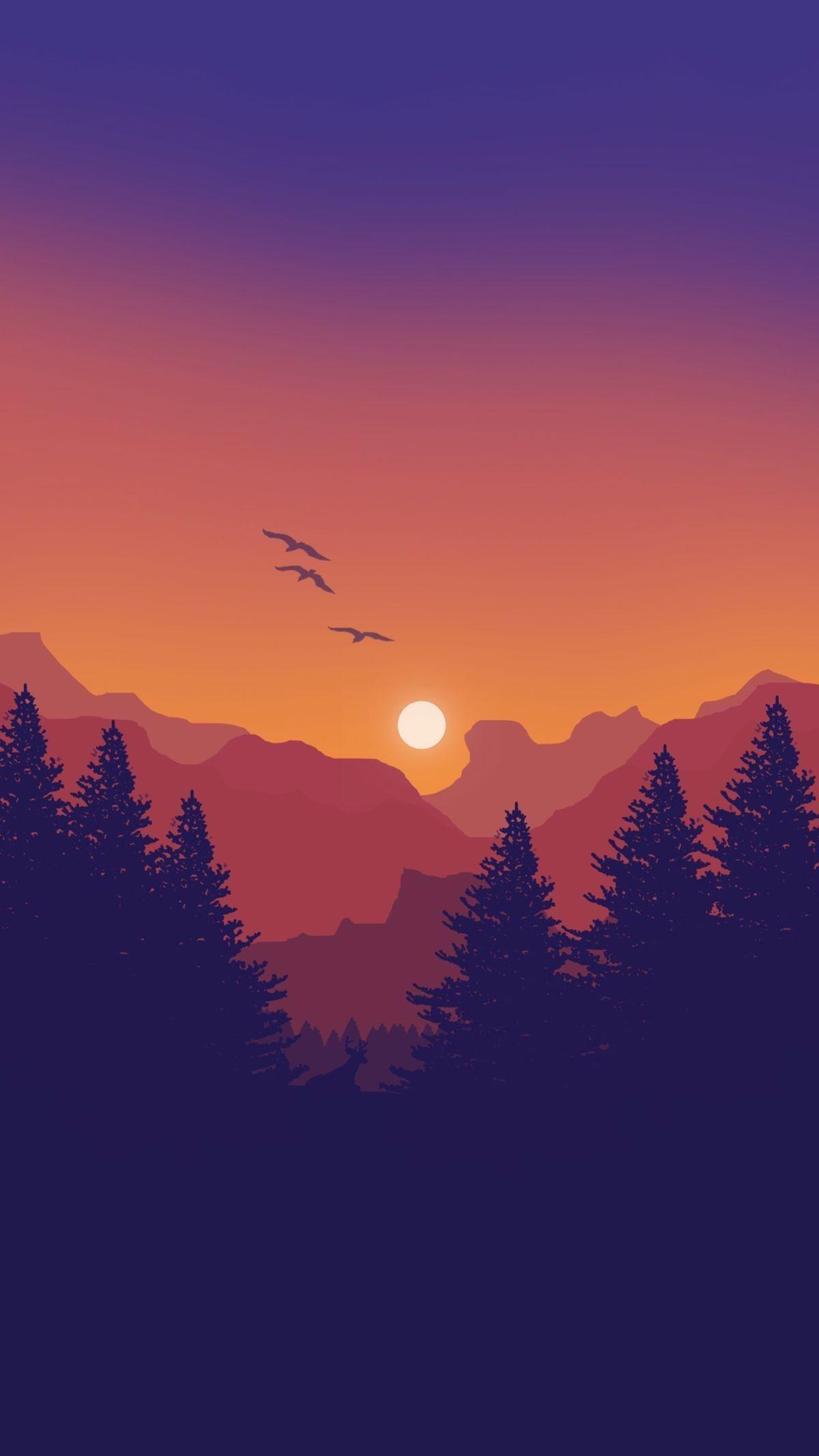 1200x2133 Cartoon Sunset Wallpaper