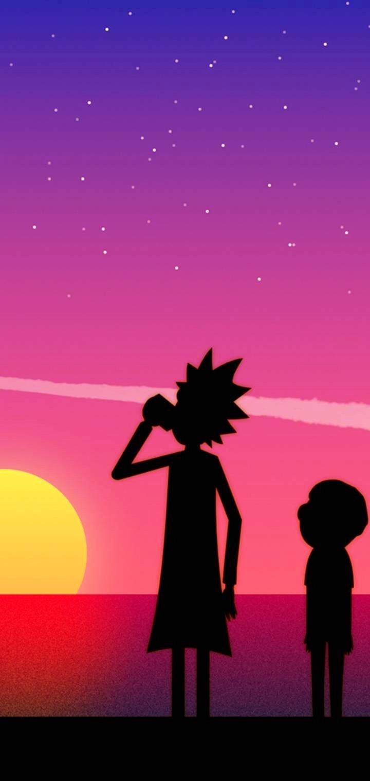 720x1520 cartoon sunset wallpaper