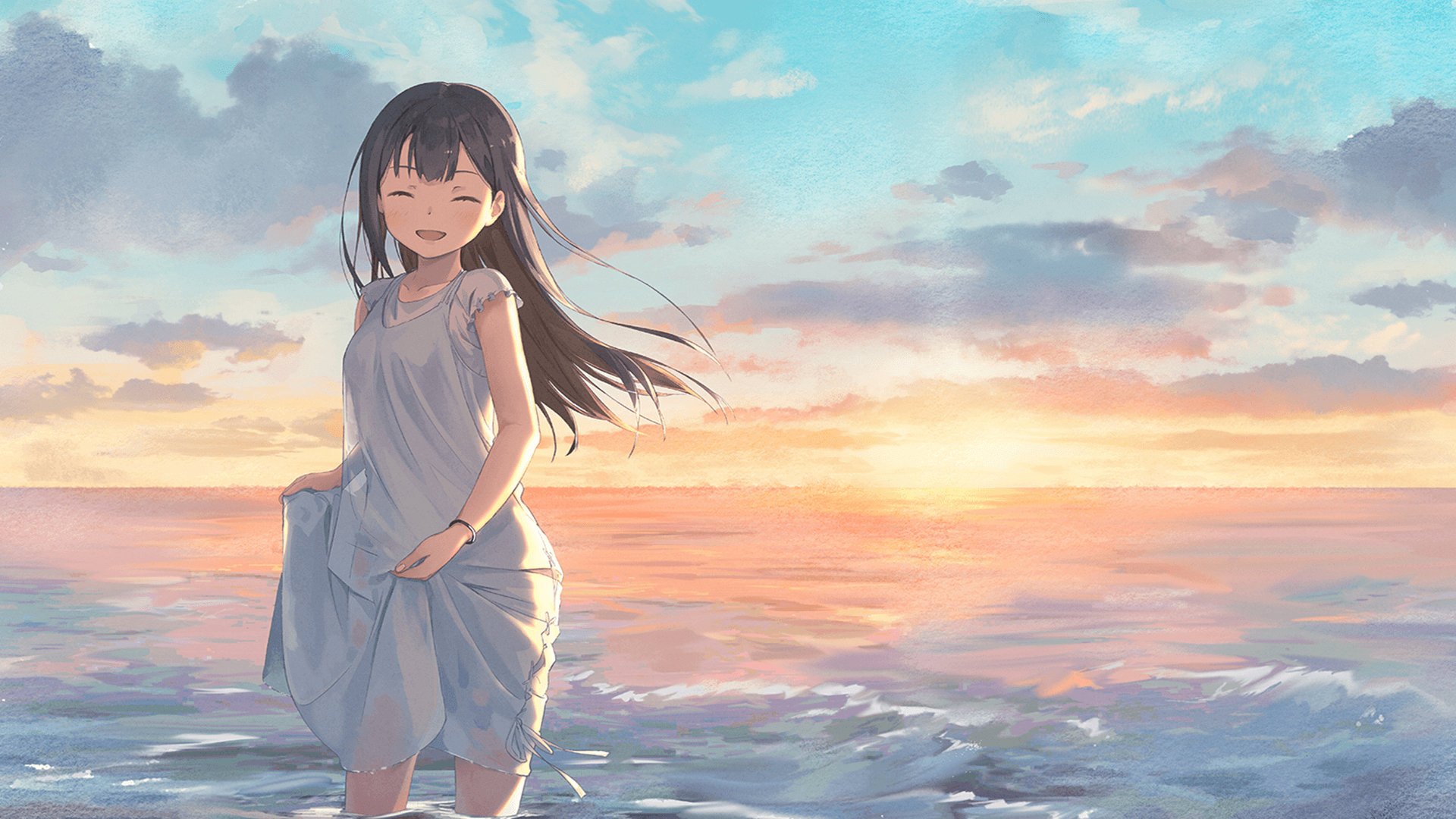 1920x1080 Aesthetic Anime Sunset Wallpaper