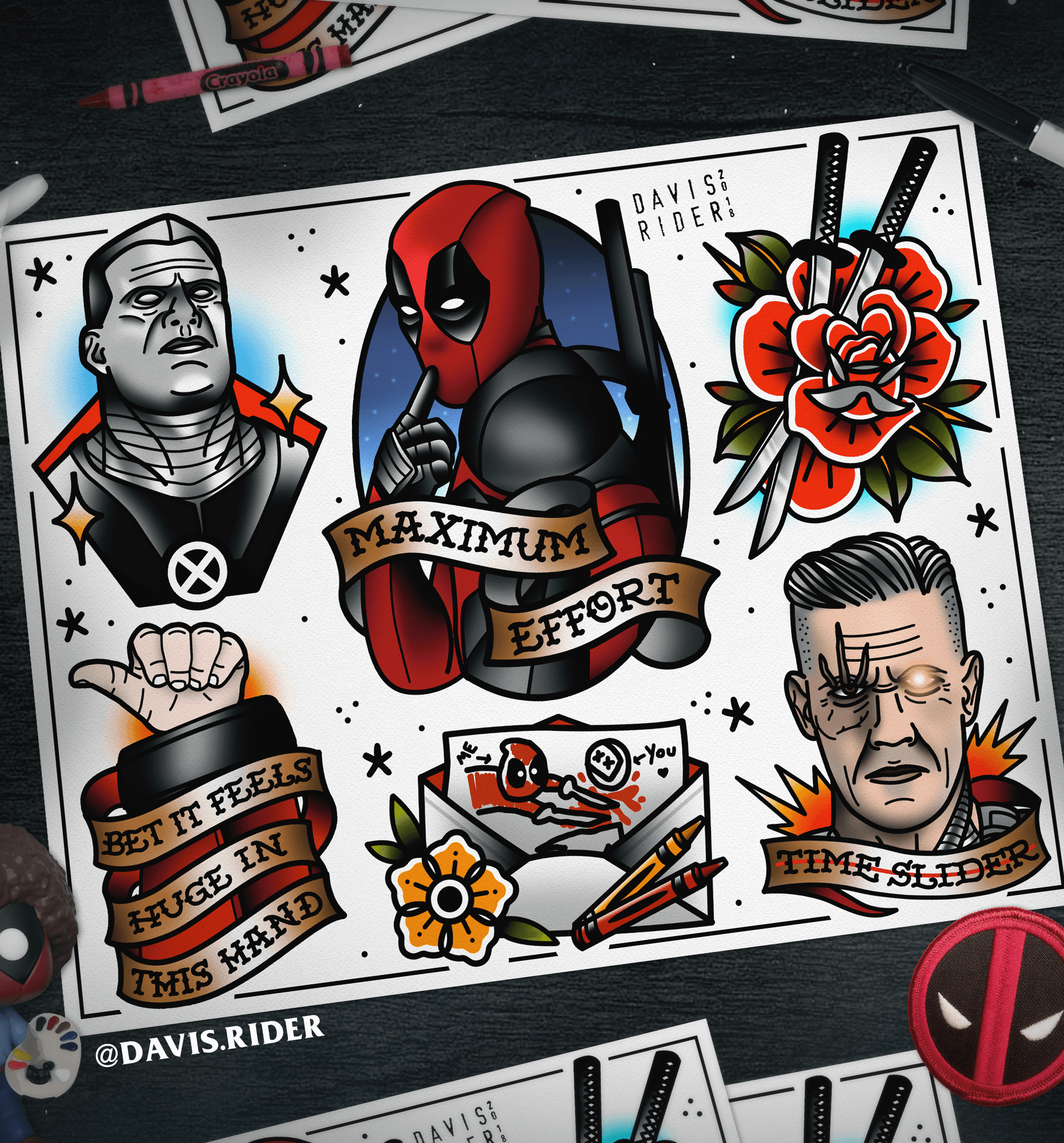 1944x2088 Deadpool tattoo flash sheet I made! Hope I did it justice and you