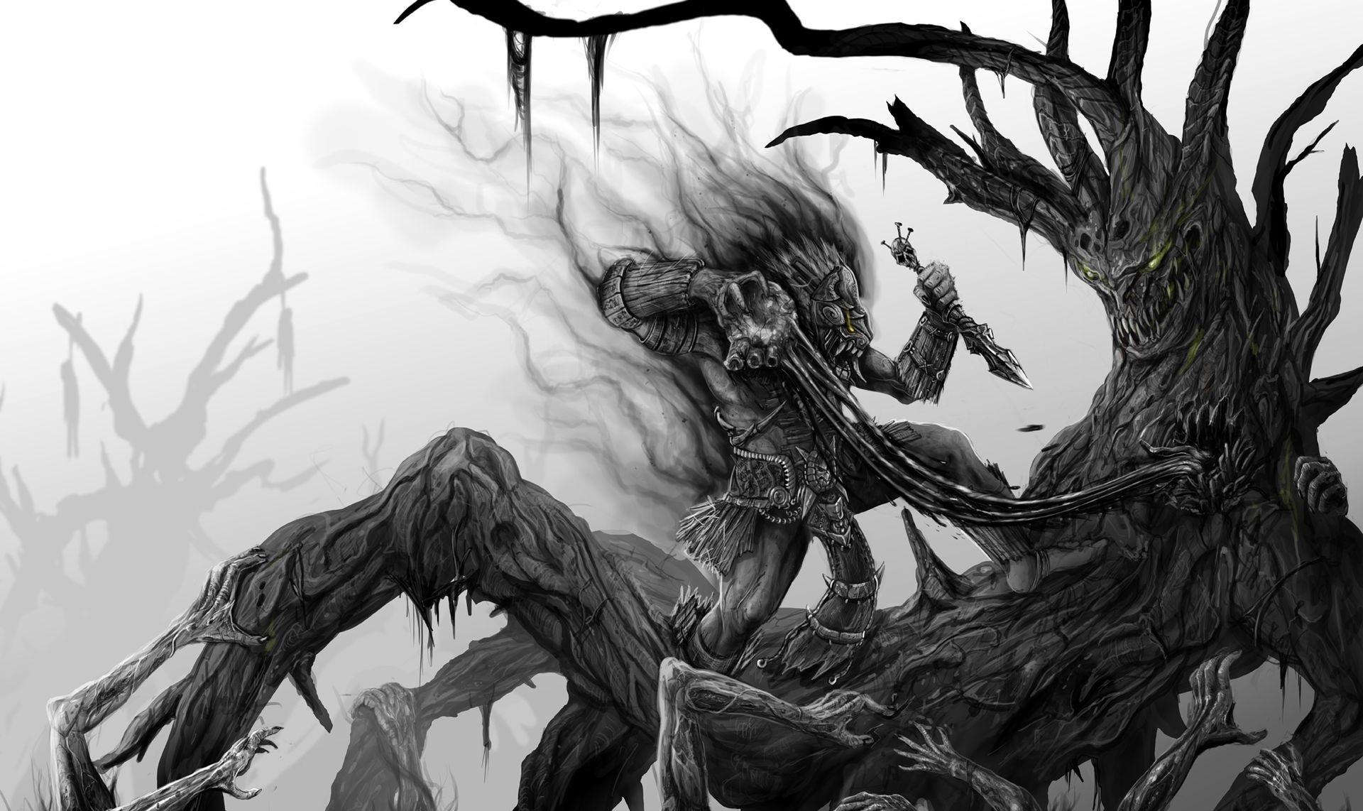 1920x1142 px art battle creatures creepy Dark fantasy horror monster scary spooky warrior weapon High Quality Wallpaper, High Definition Wallpaper