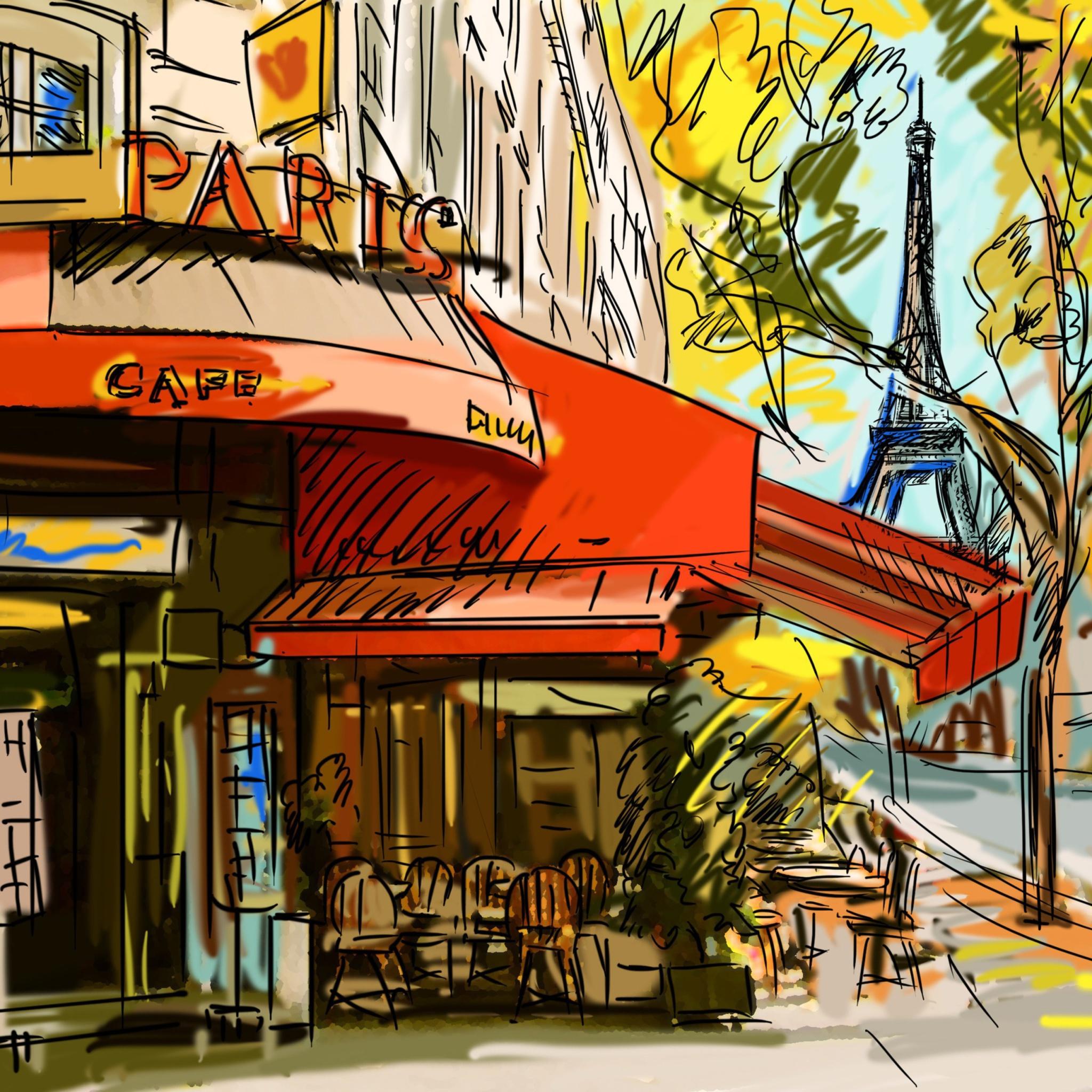 2048x2048 Paris Street Scene Wallpaper for iPad 3