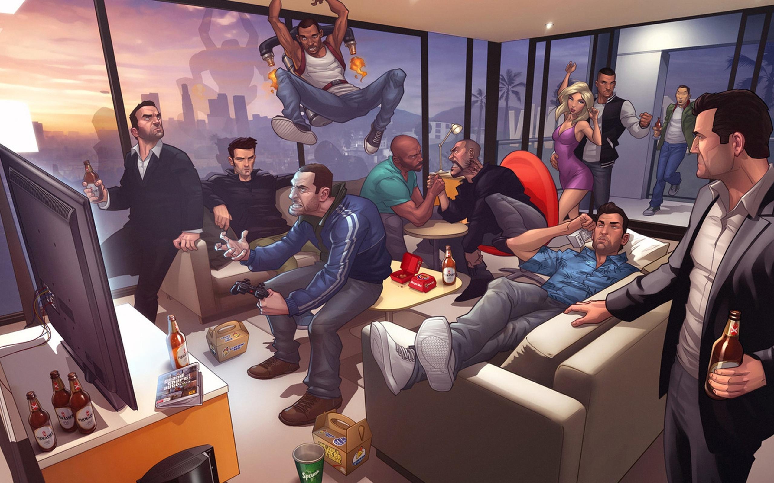 2560x1600 Many characters of Grand Theft Auto Game