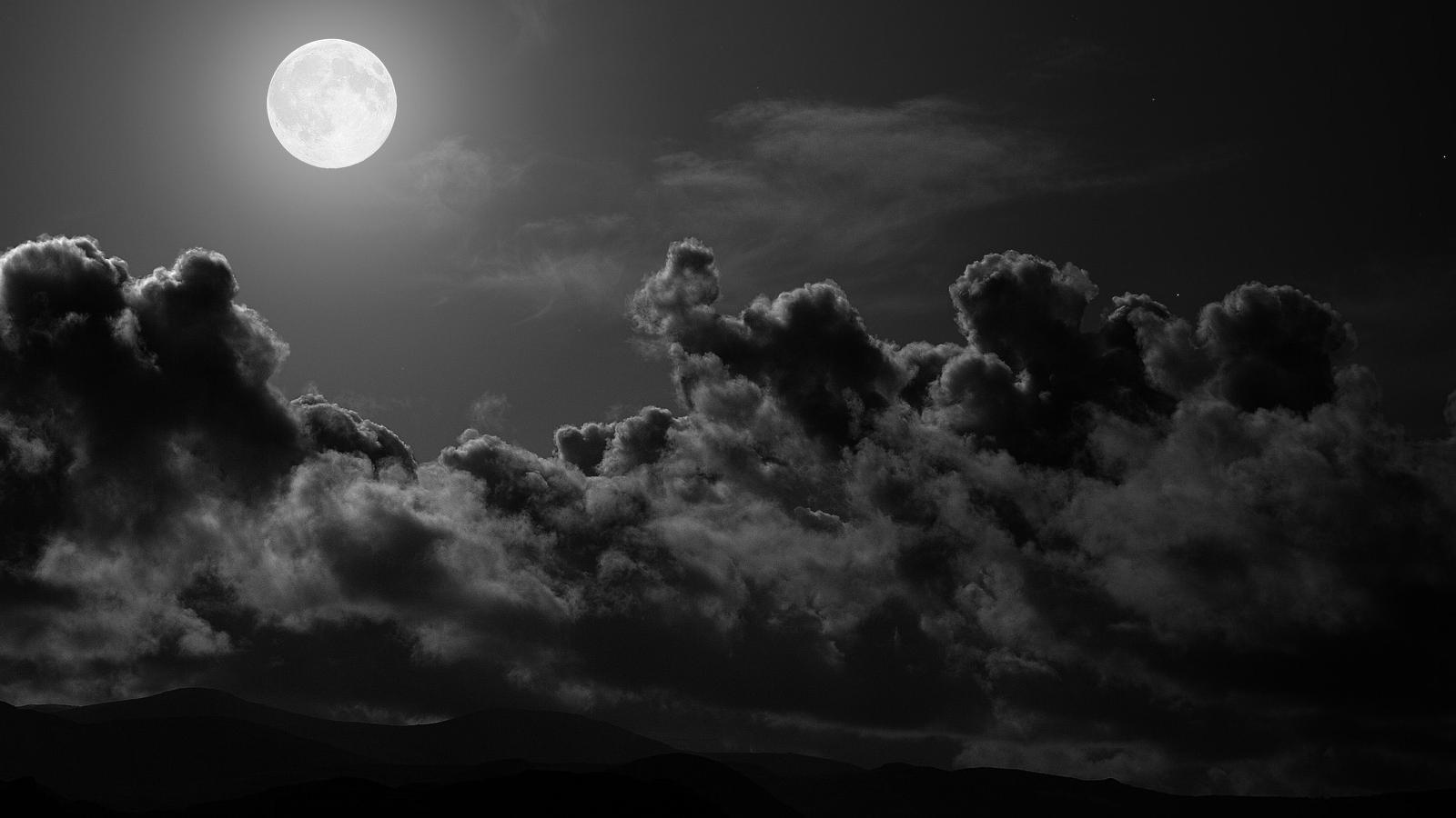 1600x900 #dark, #Moon, #sky, #clouds wallpaper HD Wallpaper