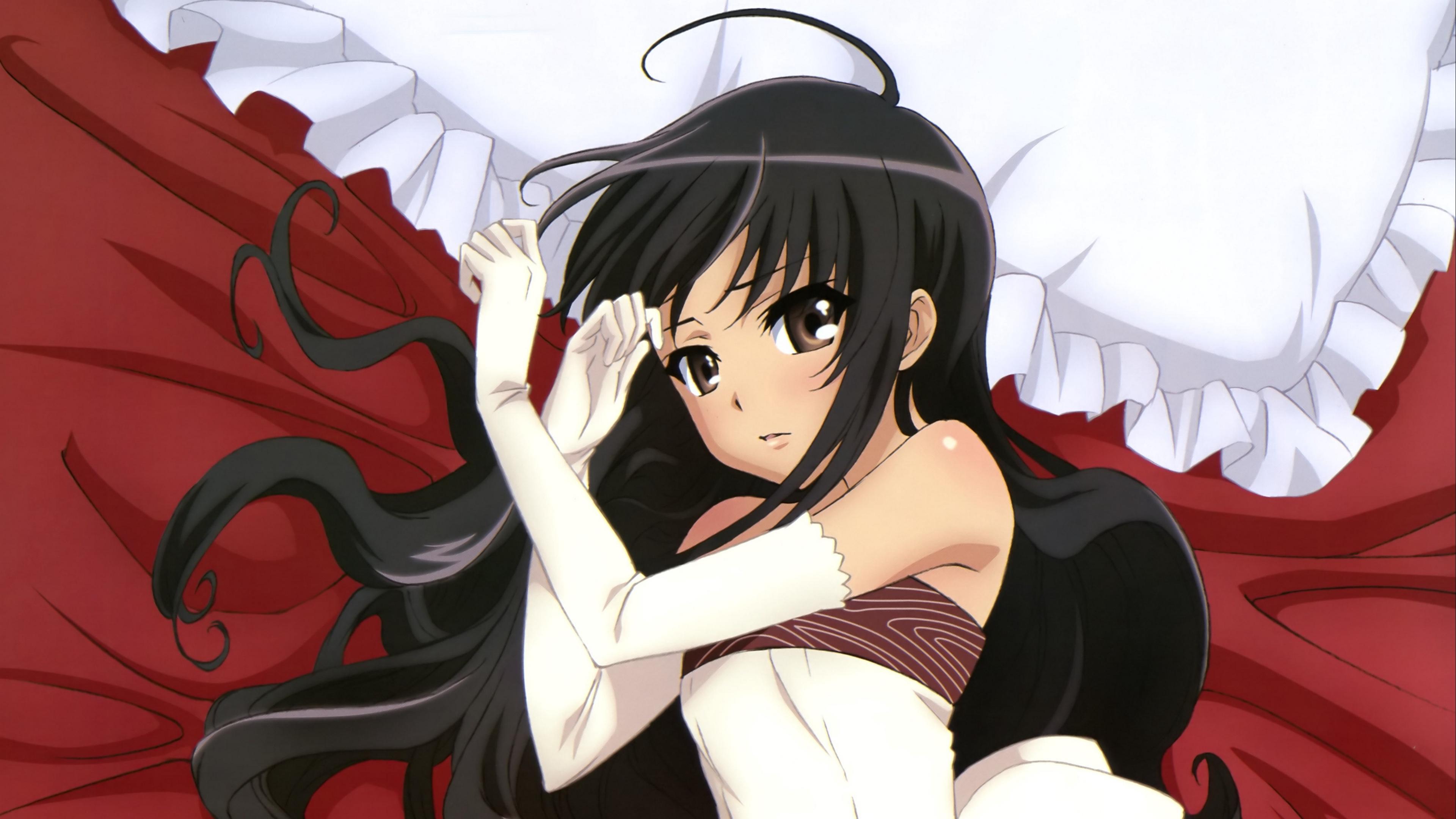 3840x2160 Wallpaper 4k shakugan no shana, girl, brunette, pillow, gloves 4k Wallpaper