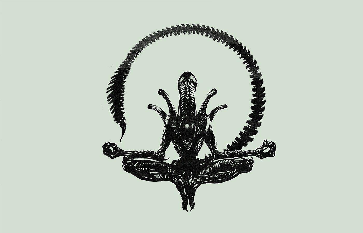 1400x900 minimalistic, yoga, Alien wallpaper