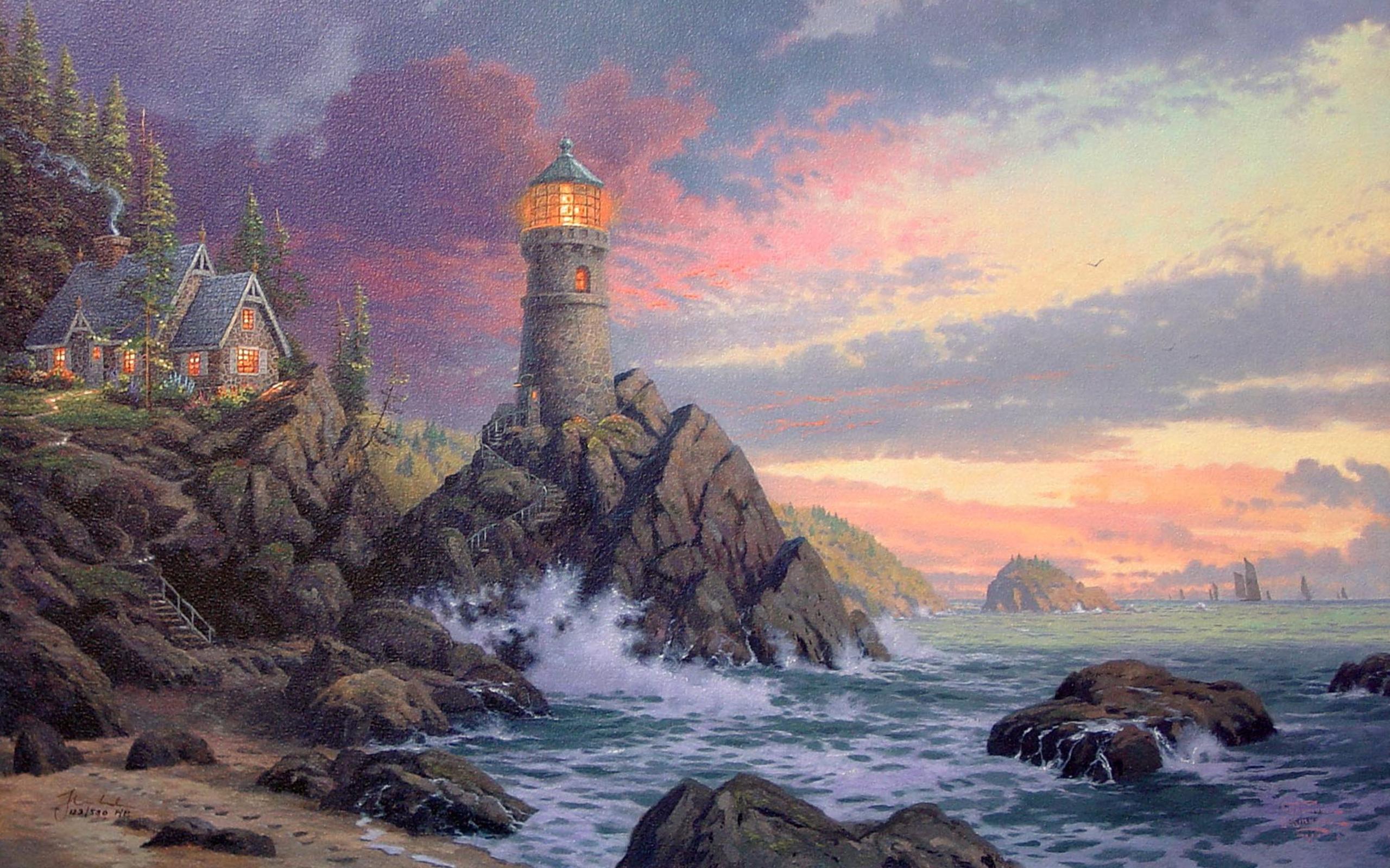 2560x1600 Thomas Kinkade Lighthouse Wallpaper