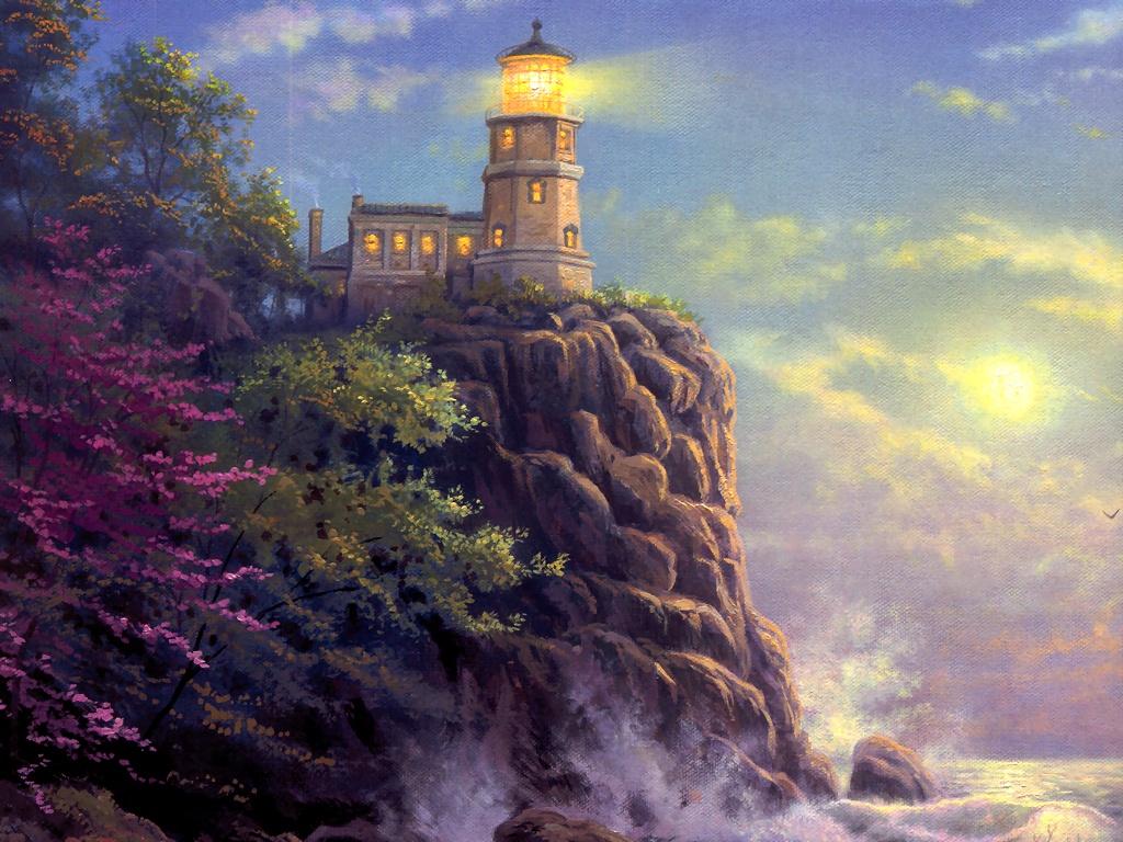 1024x768 Thomas Kinkade Lighthouse Wallpaper