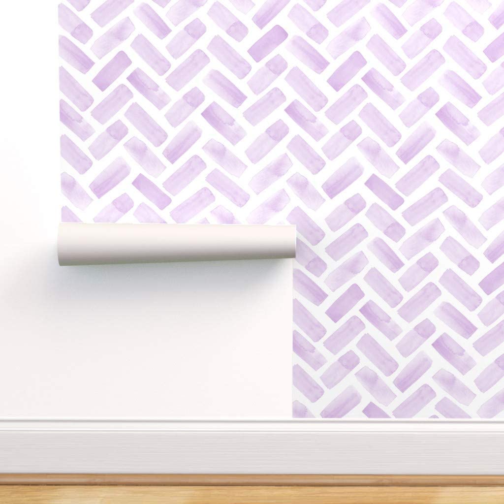 1024x1024 Spoonflower Peel And Stick Removable Wallpaper, Purple Watercolor Water Color Lilac Herringbone Chevron Print, Self Adhesive Wallpaper 24in X 108in Roll