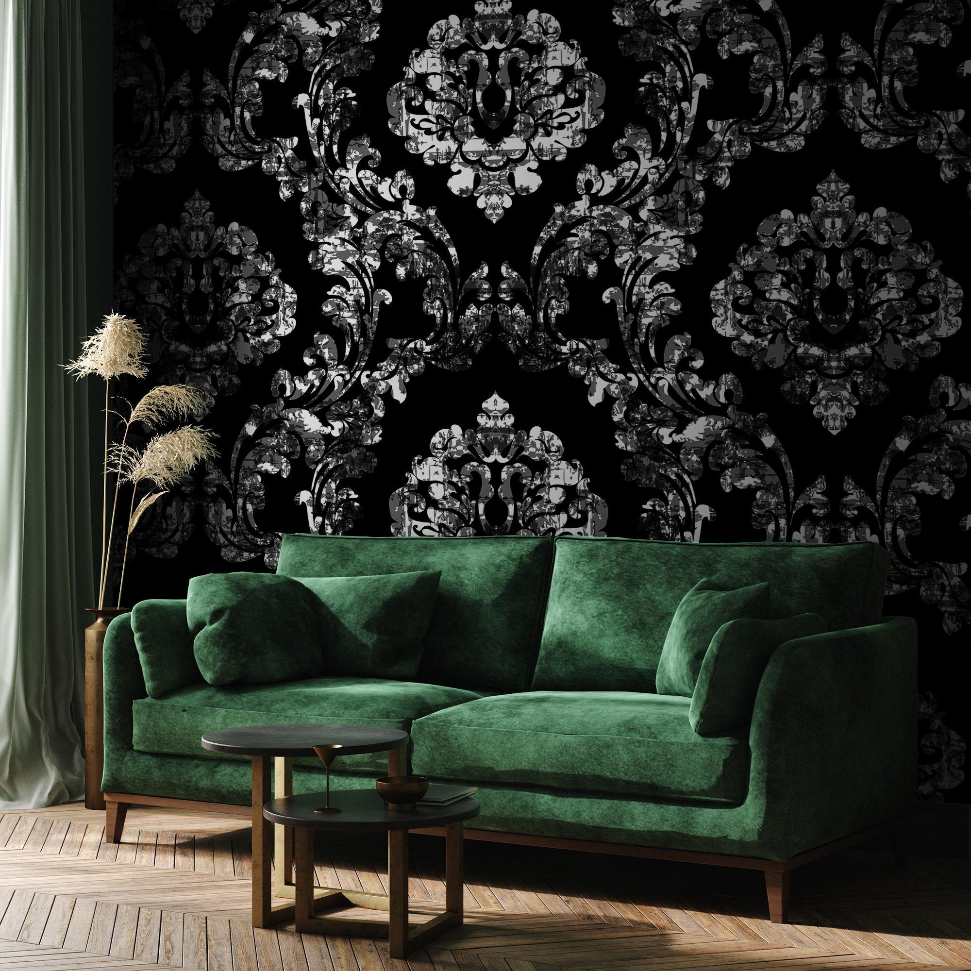 2000x2000 Dark Gothic Damask Mural Black and White Victorian Wallpaper