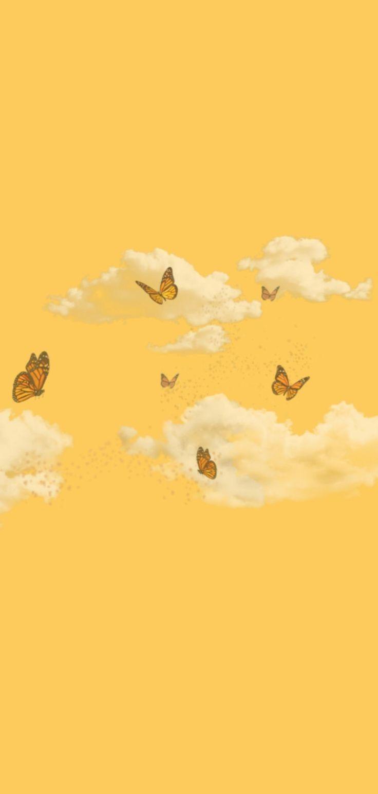 736x1543 Yellow Butterfly Aesthetic Wallpaper