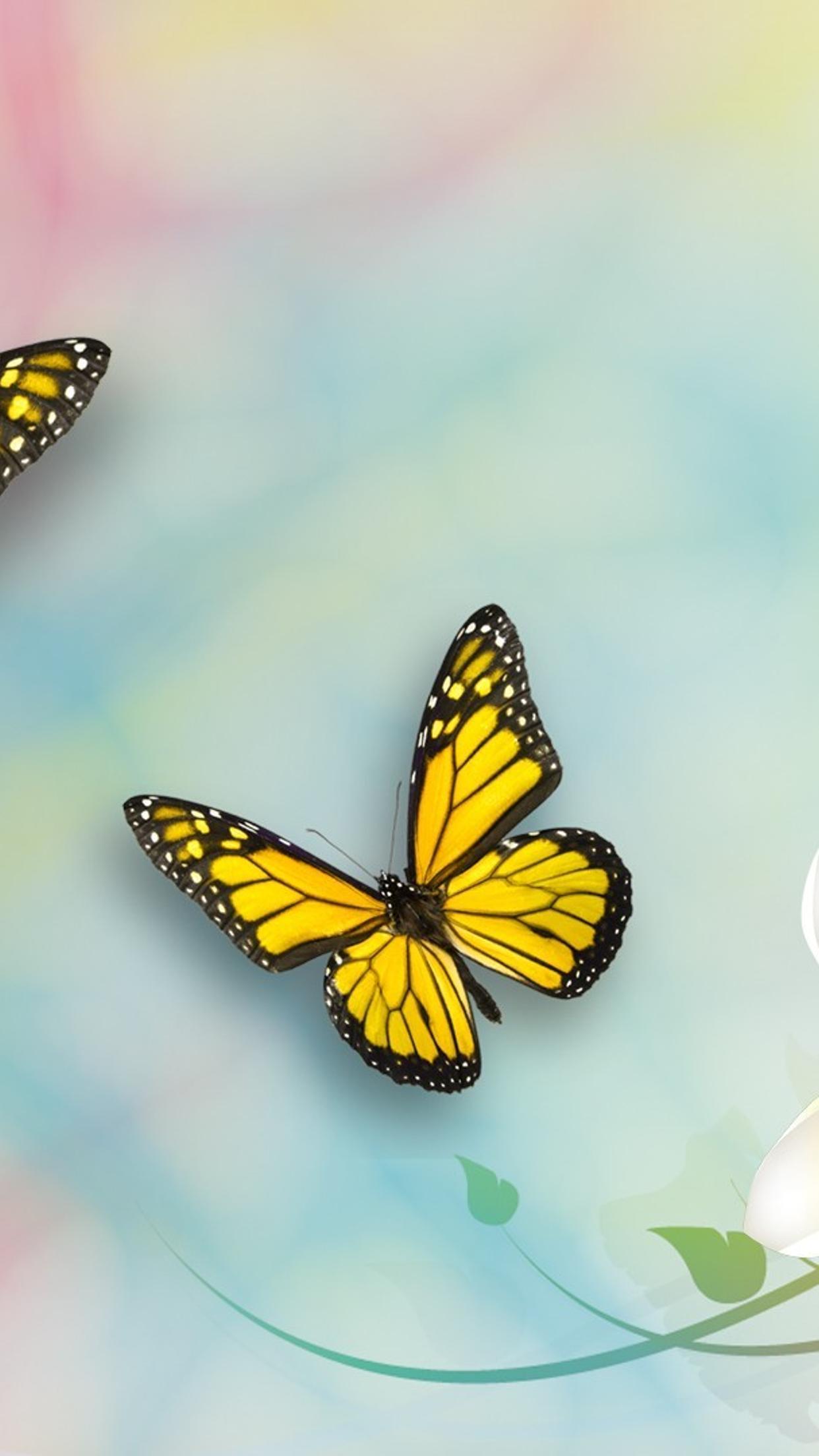 1242x2208 Yellow butterflies and beautiful flowers