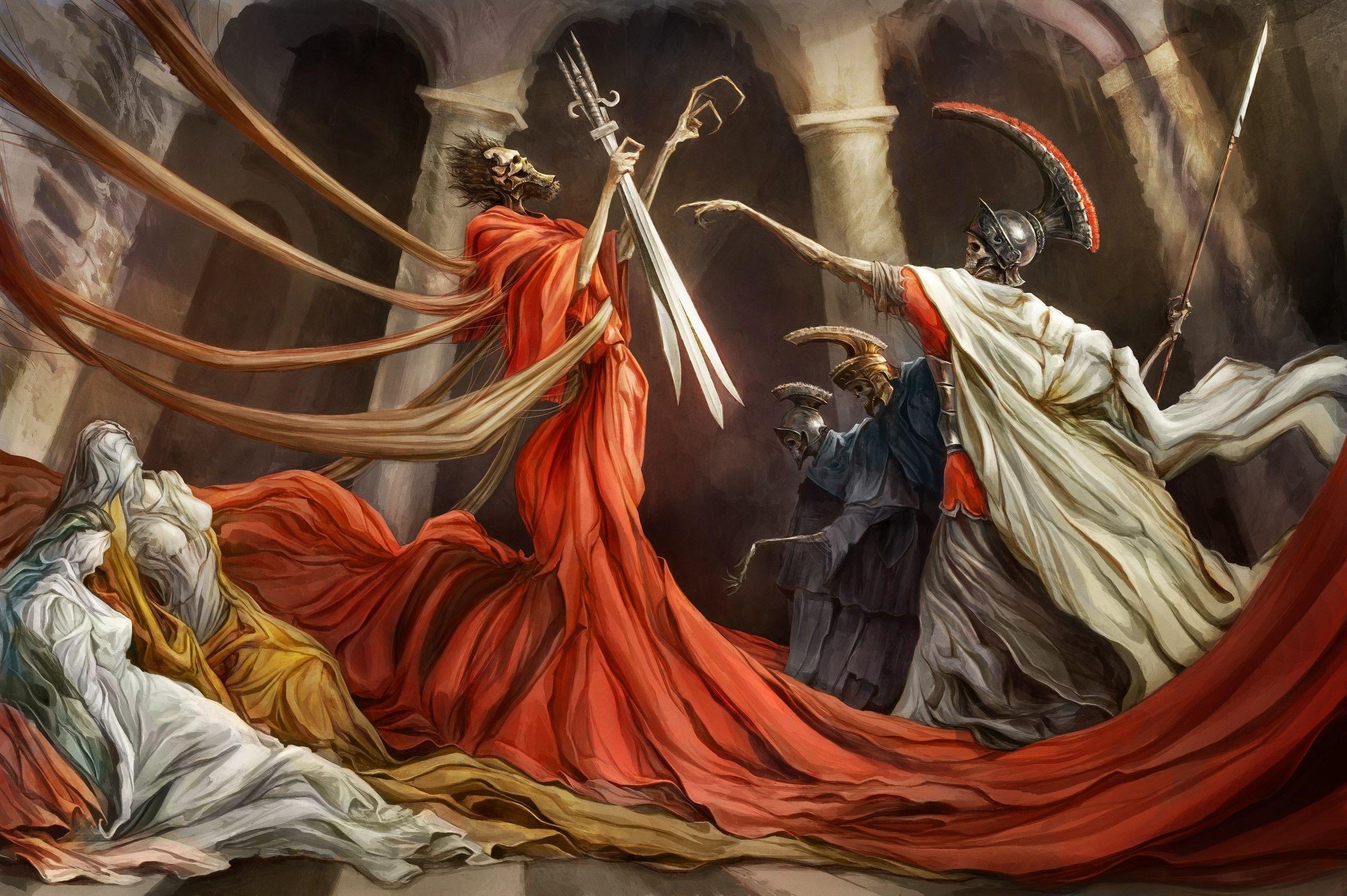2560x1703 drawing, Death, Roman, Fantasy Art, Skull, Helmet, Fabric Wallpaper