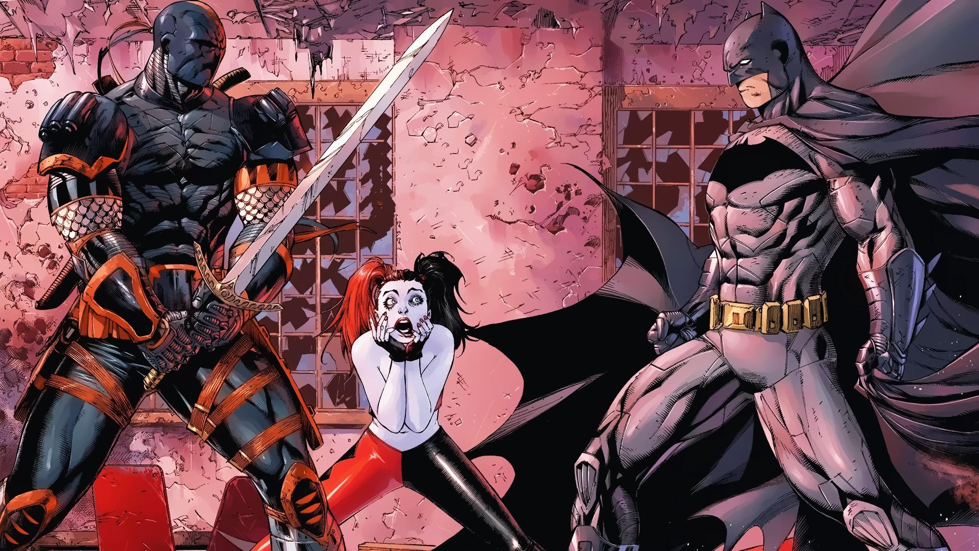 1920x1080 #Deathstroke, #Batman, #Harley Quinn, #DC Comics wallpaper HD Wallpaper
