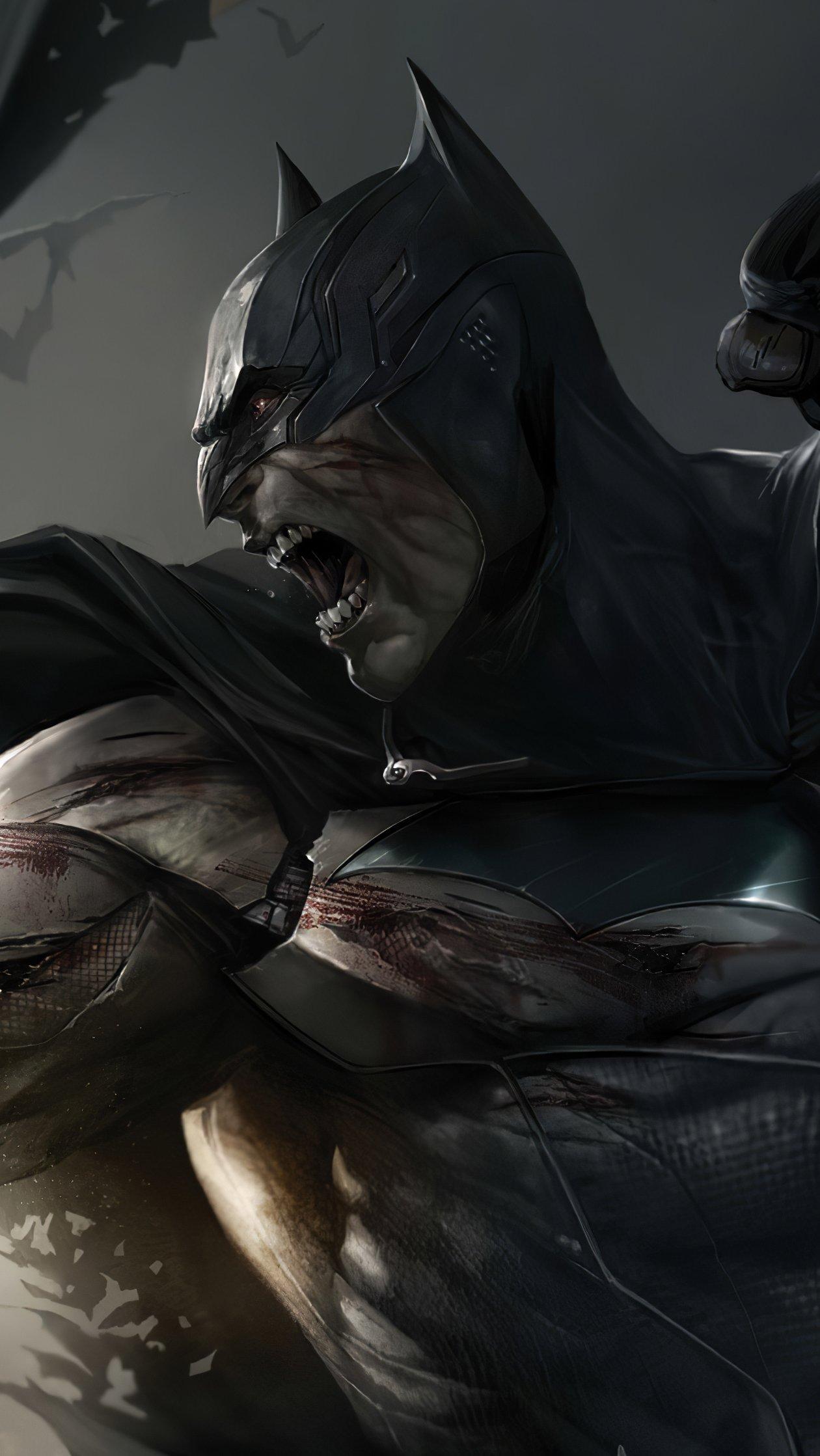 1260x2237 Batman and Deathstroke fighting Wallpaper