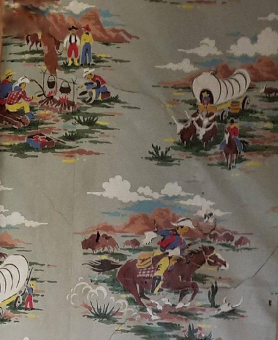 1108x1356 vintage cowboy wallpaper section from historic house in Llano, Texas