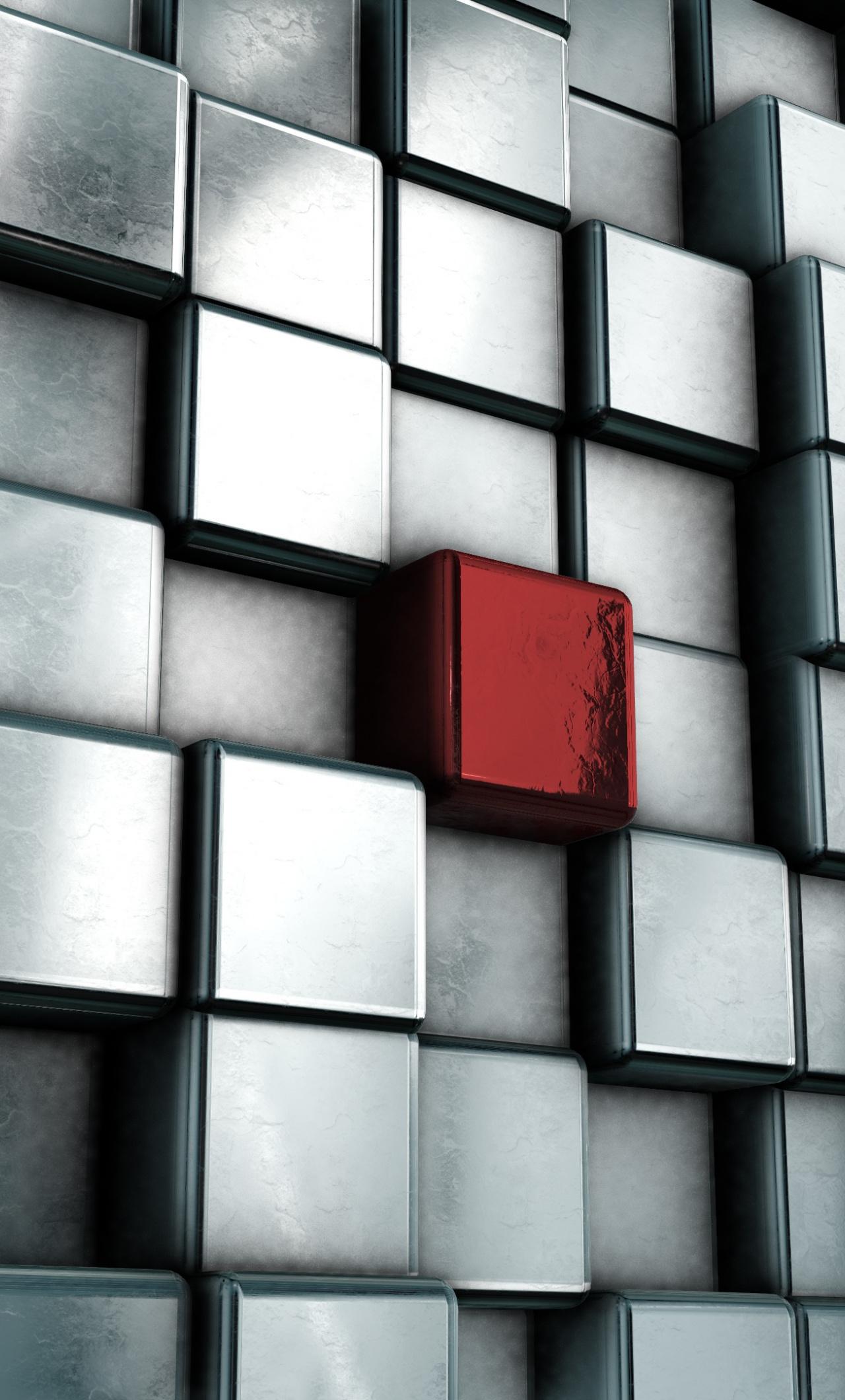 1280x2120 Download Cubes, silver, single red cube, abstract wallpaper, 1280x iPhone 6 Plus