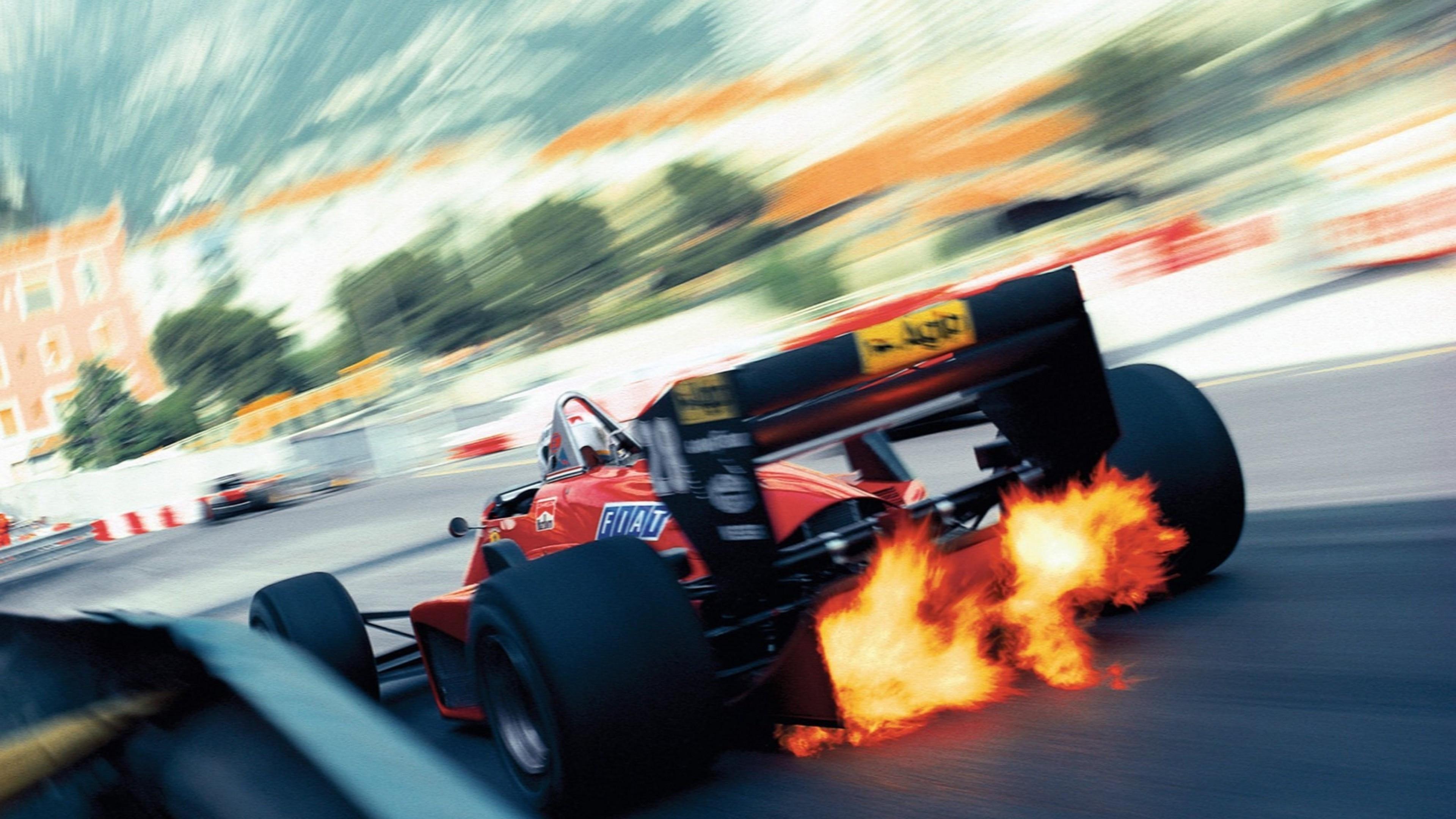 3840x2160 Download 3840x2160 Exhaust Flames, Formula Racing Cars, Back View Wallpaper for UHD TV