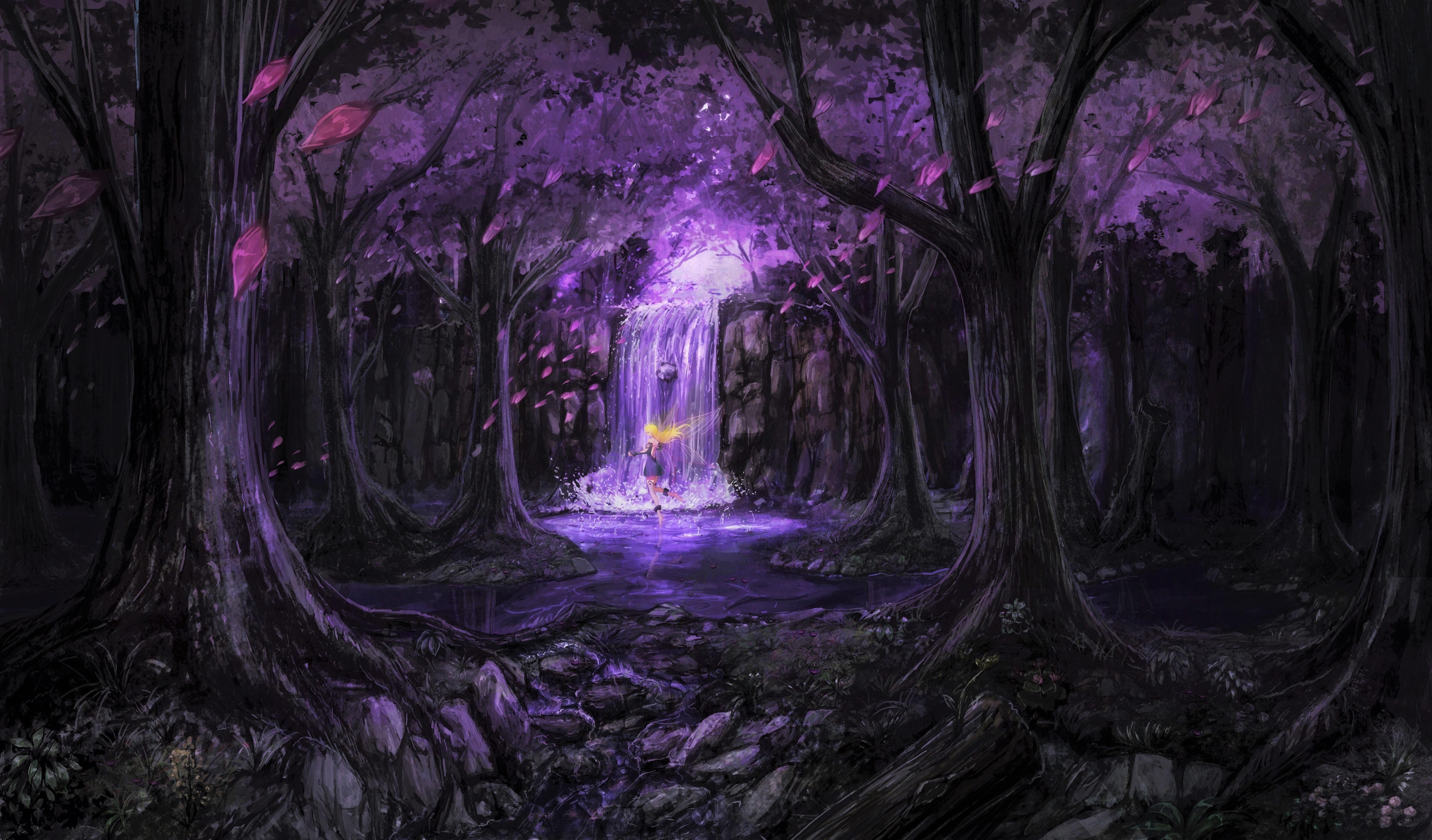 4881x2865 Blonde Fairy Forest Magical Purple Tree Wallpaper:4881x2865