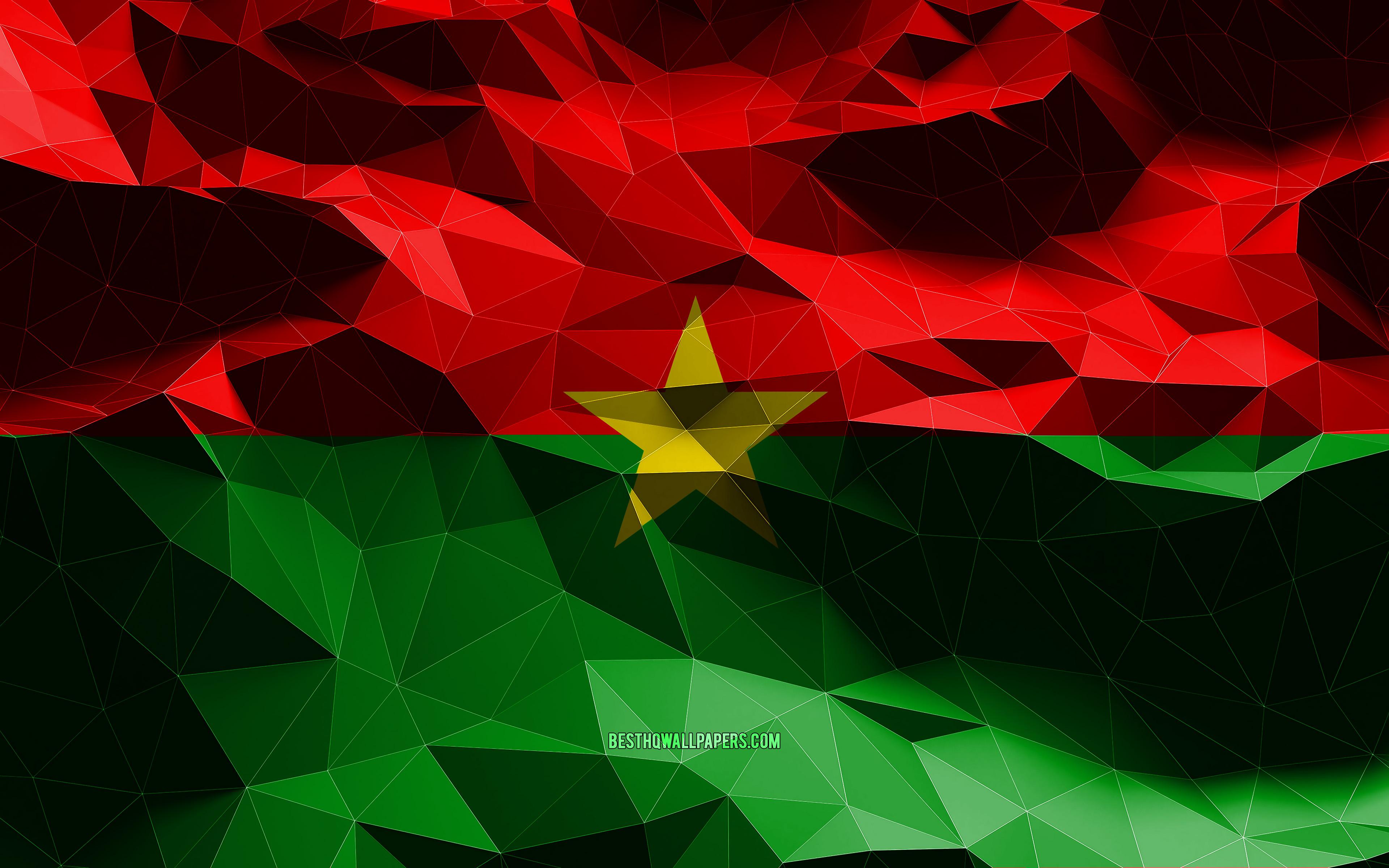 3840x2400 Download wallpaper 4k, Burkina Faso flag, low poly art, African countries, national symbols, Flag of Burkina Faso, 3D flags, Burkina Faso, Africa, Burkina Faso 3D flag for desktop with resolution 3840x2400. High