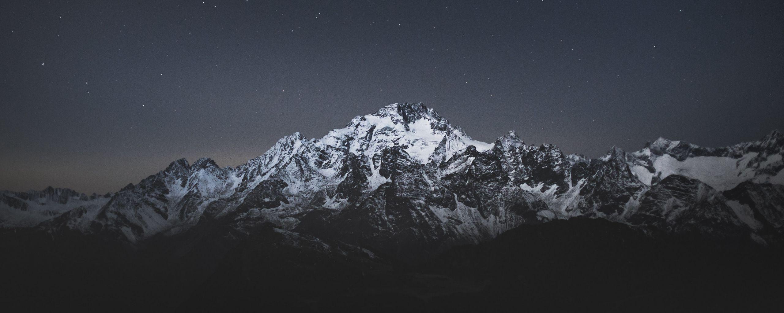 2560x1024 Download wallpaper 2560x1024 mountain, night, starry sky, dark ultrawide monitor HD background