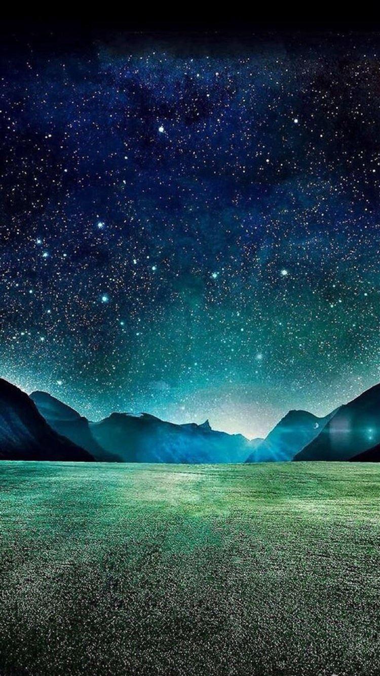 750x1334 Dark Night Starry Shiny Mountain Grass Field iPhone 8 Wallpaper Free Download