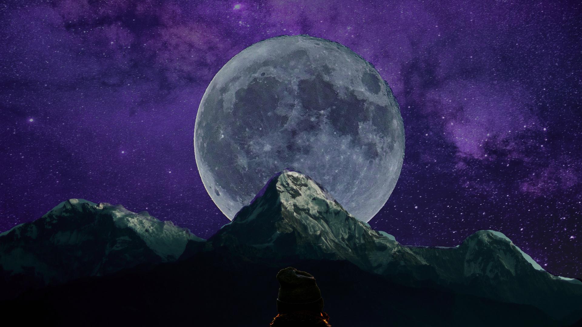 1920x1080 Download Mountains, moon, silhouette, dark night wallpaper, 1920x Full HD, HDTV, FHD, 1080p