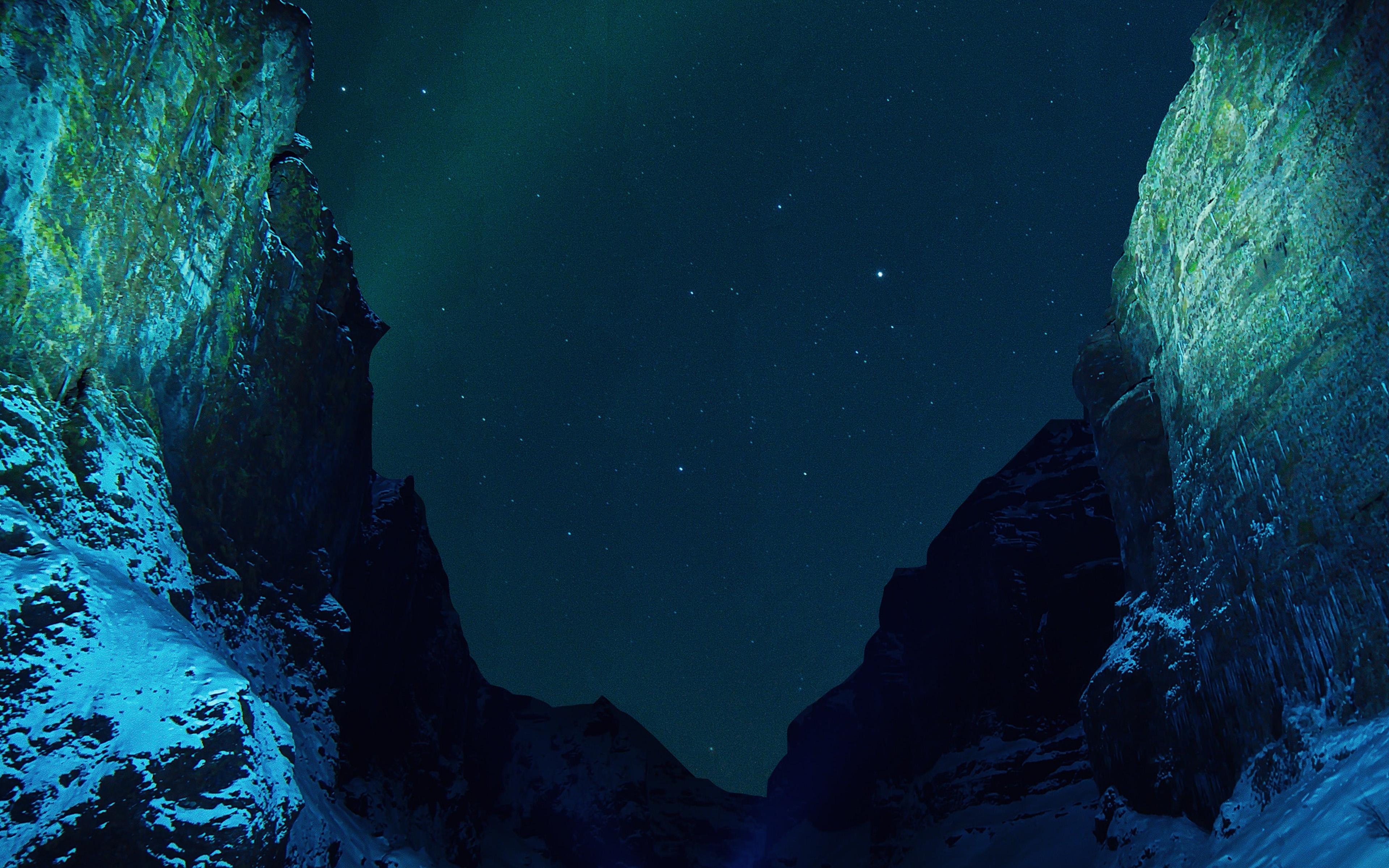 3840x2400 Winter Dark Night Mountain Nature Wallpaper