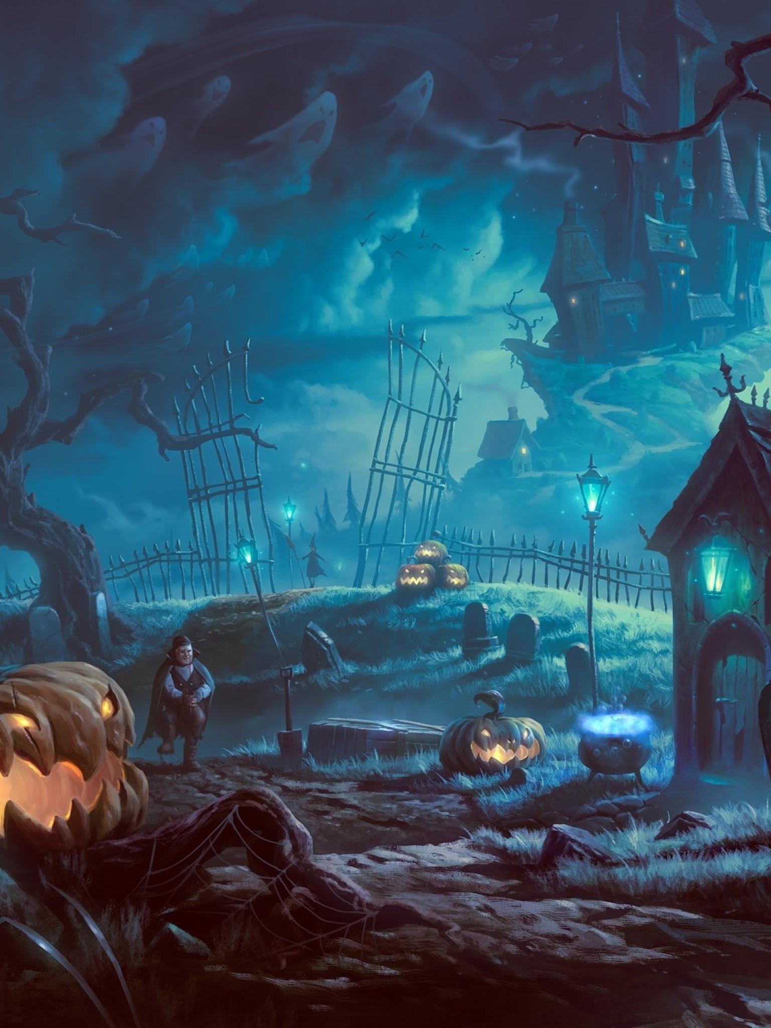 1536x2048 Download 1536x2048 Halloween, Graveyard, Pumpkins, Vampire, Abandoned Wallpaper for Apple iPad Mini, Apple IPad 4